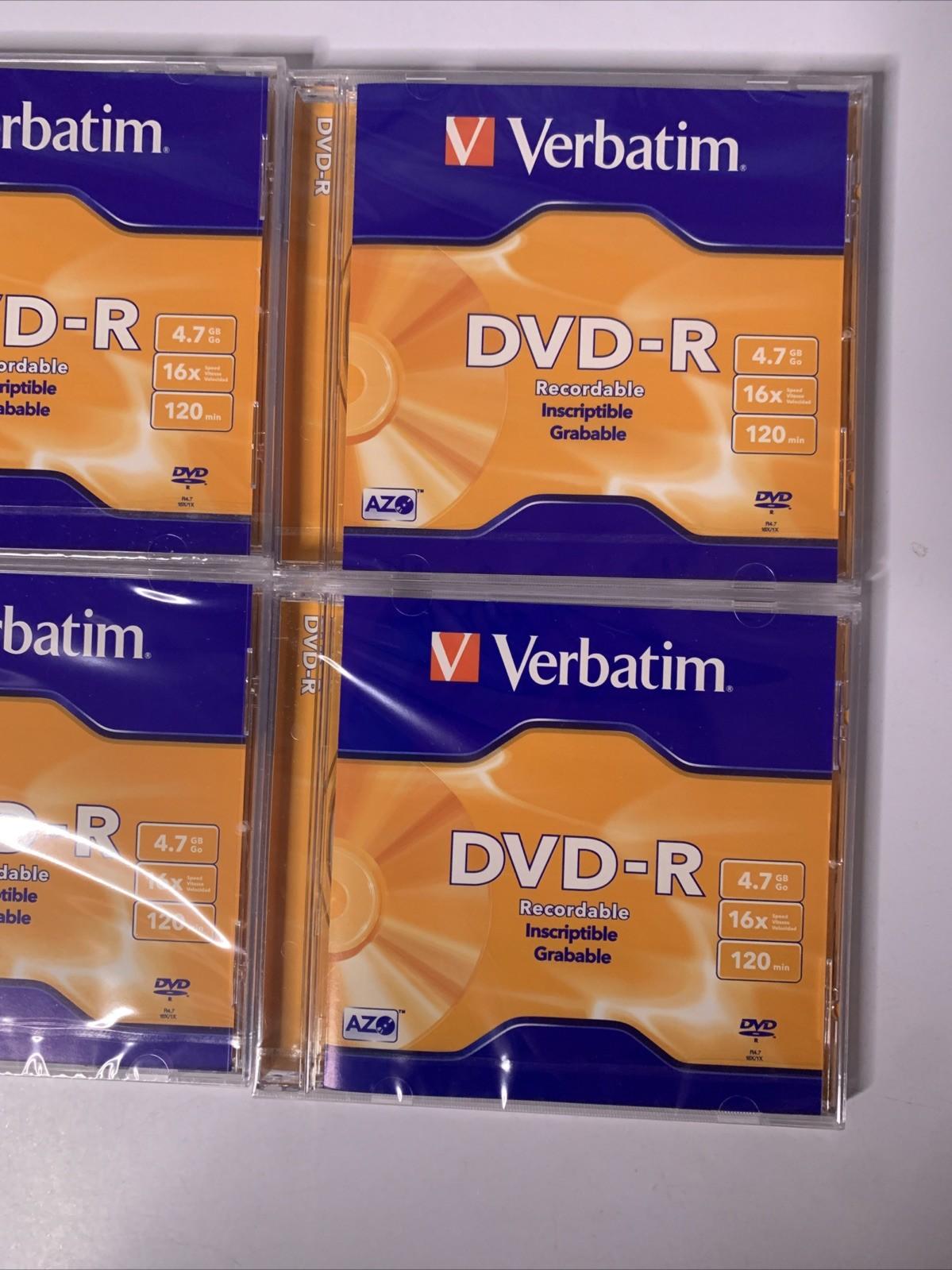 4x Verbatim DVD-R Recordable 4.7GB 16x Speed 120 Min Blank Disc NEW Sealed