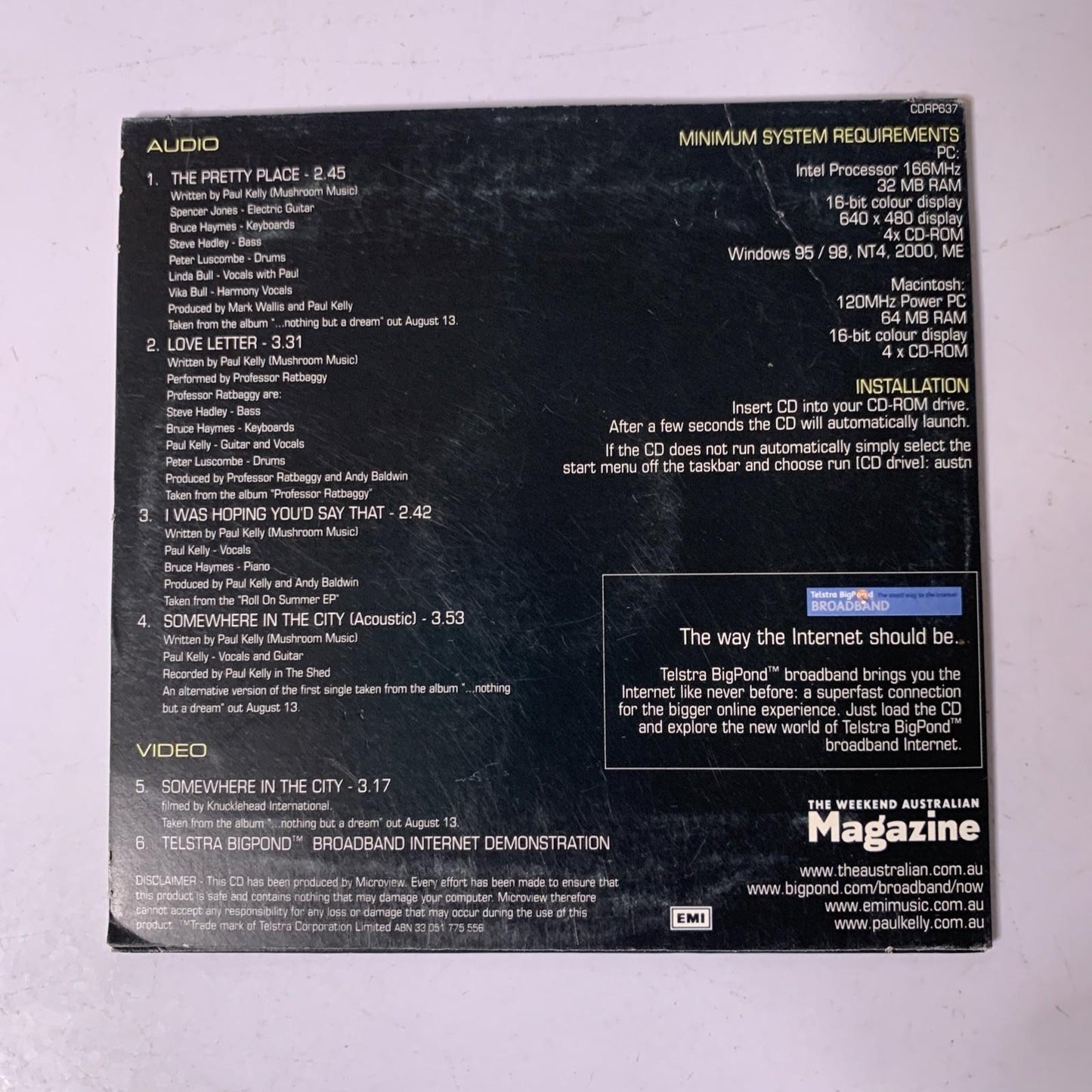 Paul Kelly – Paul Kelly Exclusive CD (CD, 2001) Australia CDRP637