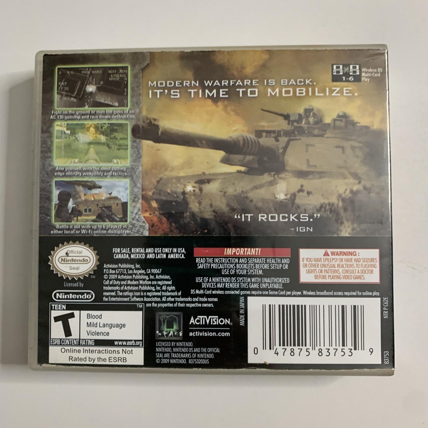 Call Of Duty: Modern Warfare Mobilized NDS Nintendo DS 2007 Game Complete