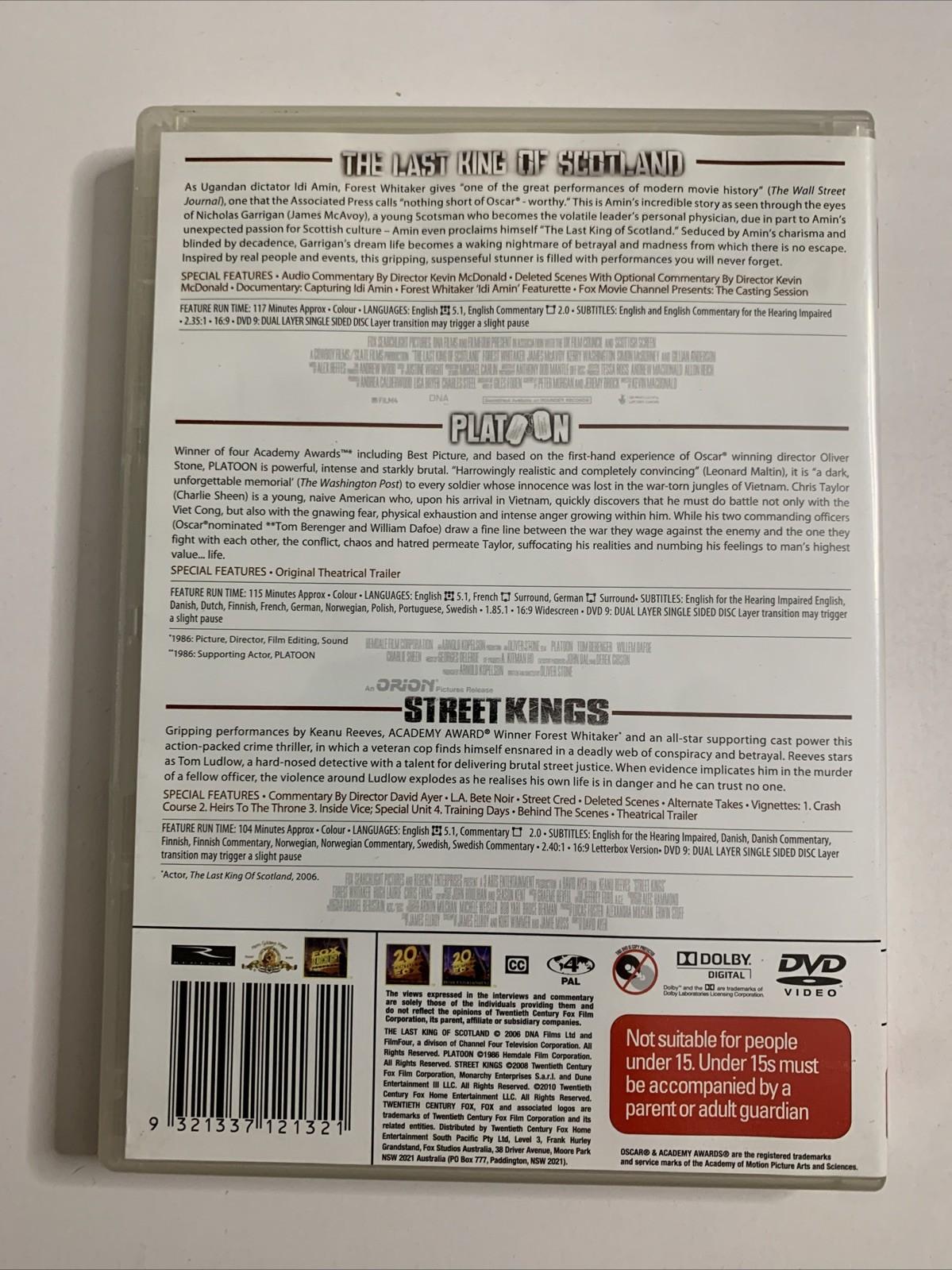 The Last King of Scotland / Platoon / Street Kings (DVD) Forrest Whittaker