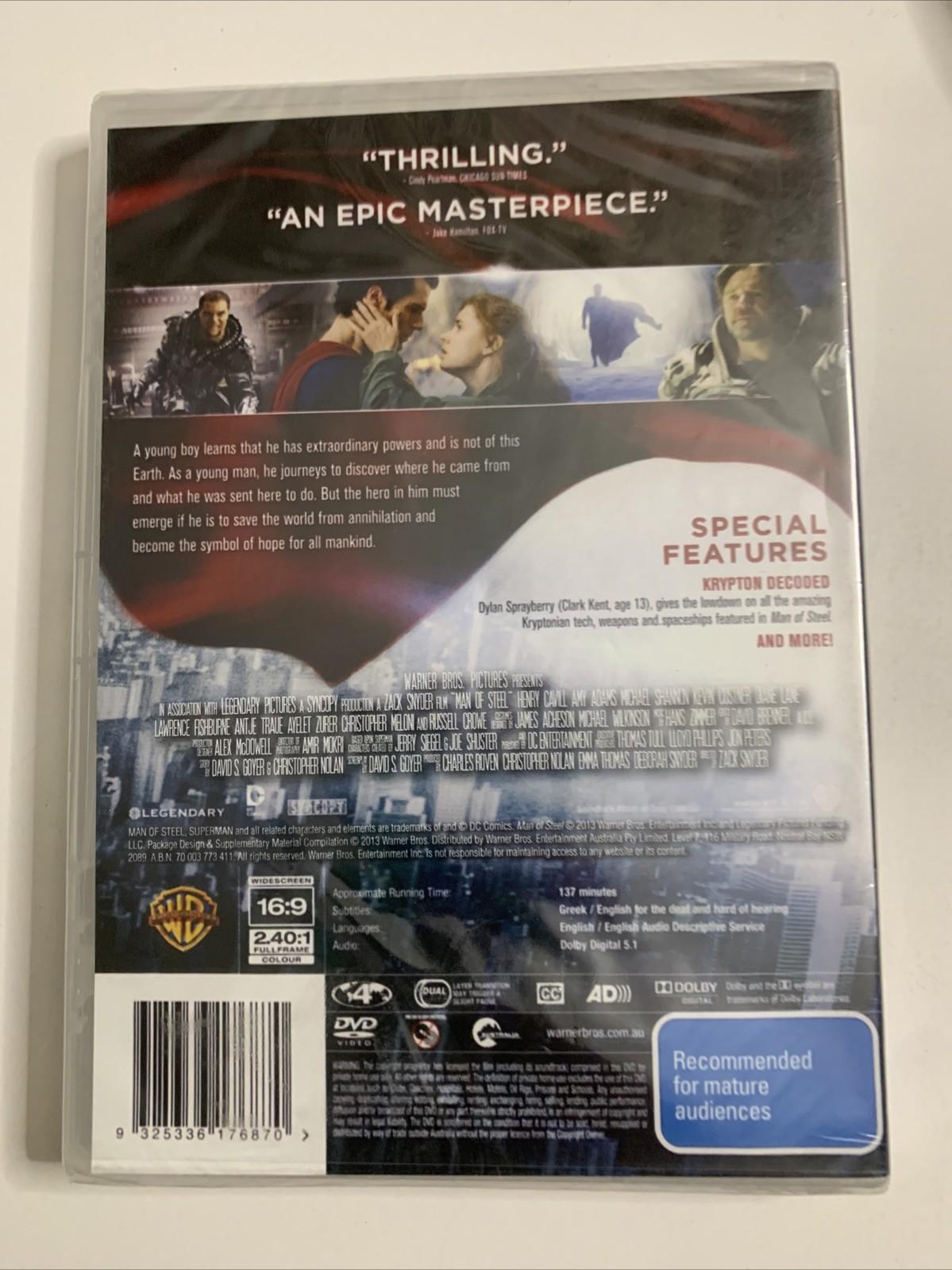 Man Of Steel (DVD, 2013) Amy Adams, Russell Crowe, Henry Cavill Region 4 NEW