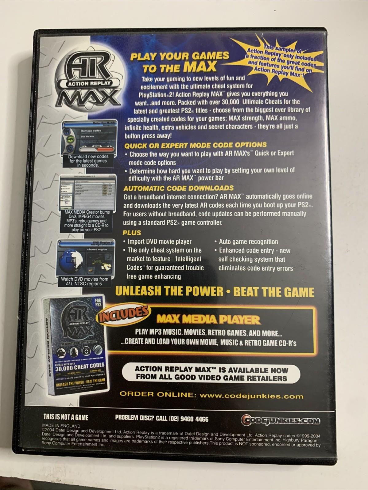 Action Replay Max Sampler PS2 PlayStation 2 PAL 50 Cheat Codes