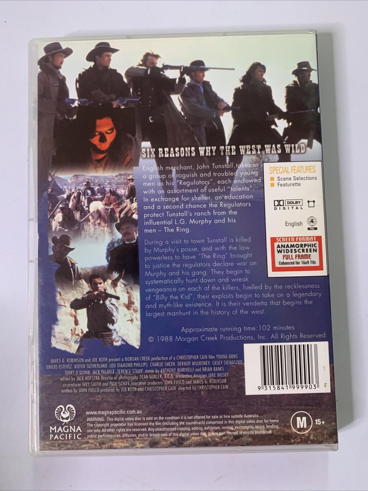 Young Guns (DVD, 1988) Charlie Sheen, Emilio Estevez, Kiefer Sutherland Region 4