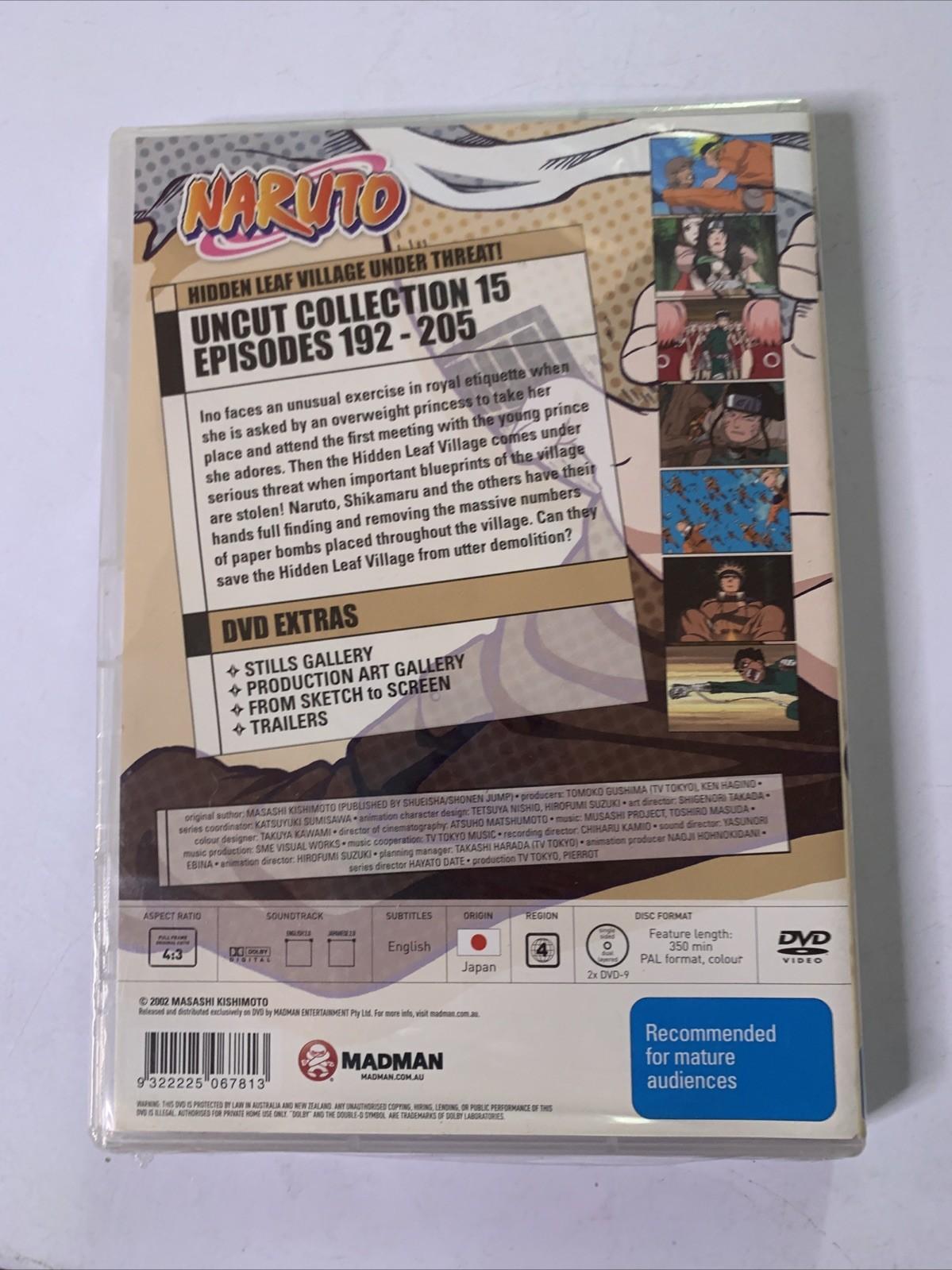 Naruto Uncut : Collection 15 Eps 192-205  (DVD, 2002) Anime Region 4