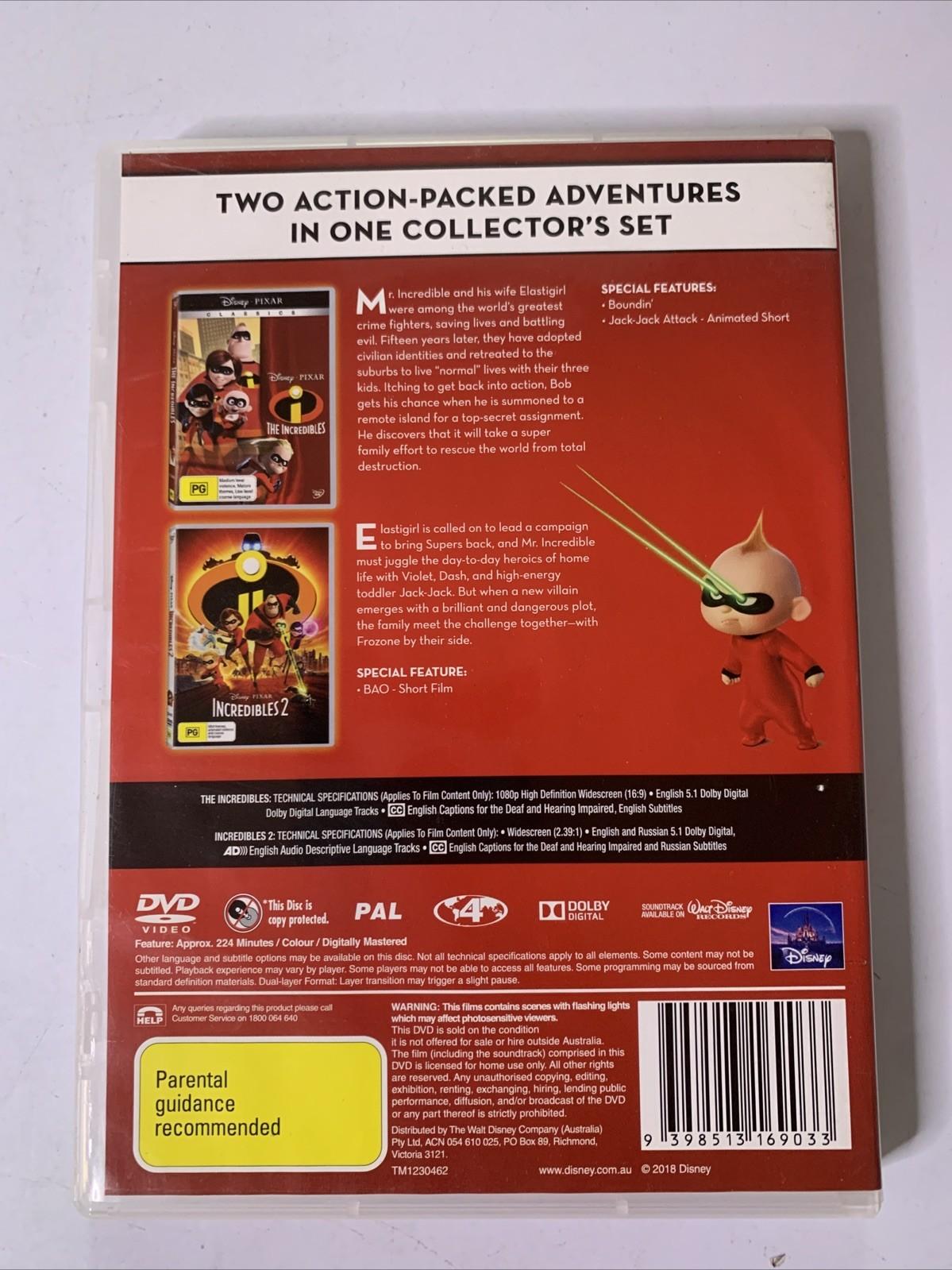 The Incredibles 1 & 2 (DVD, 2-Disc) Disney Animation Region 4