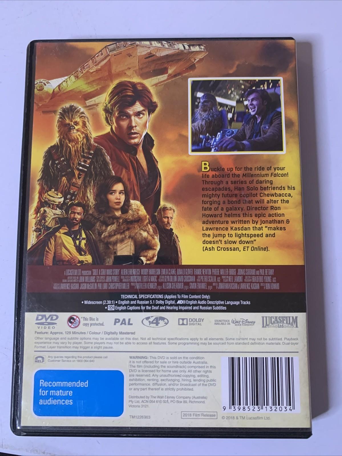 Solo : A Star Wars Story (DVD, 2018) Alden Ehrenreich, Woody Harrelson Region 4
