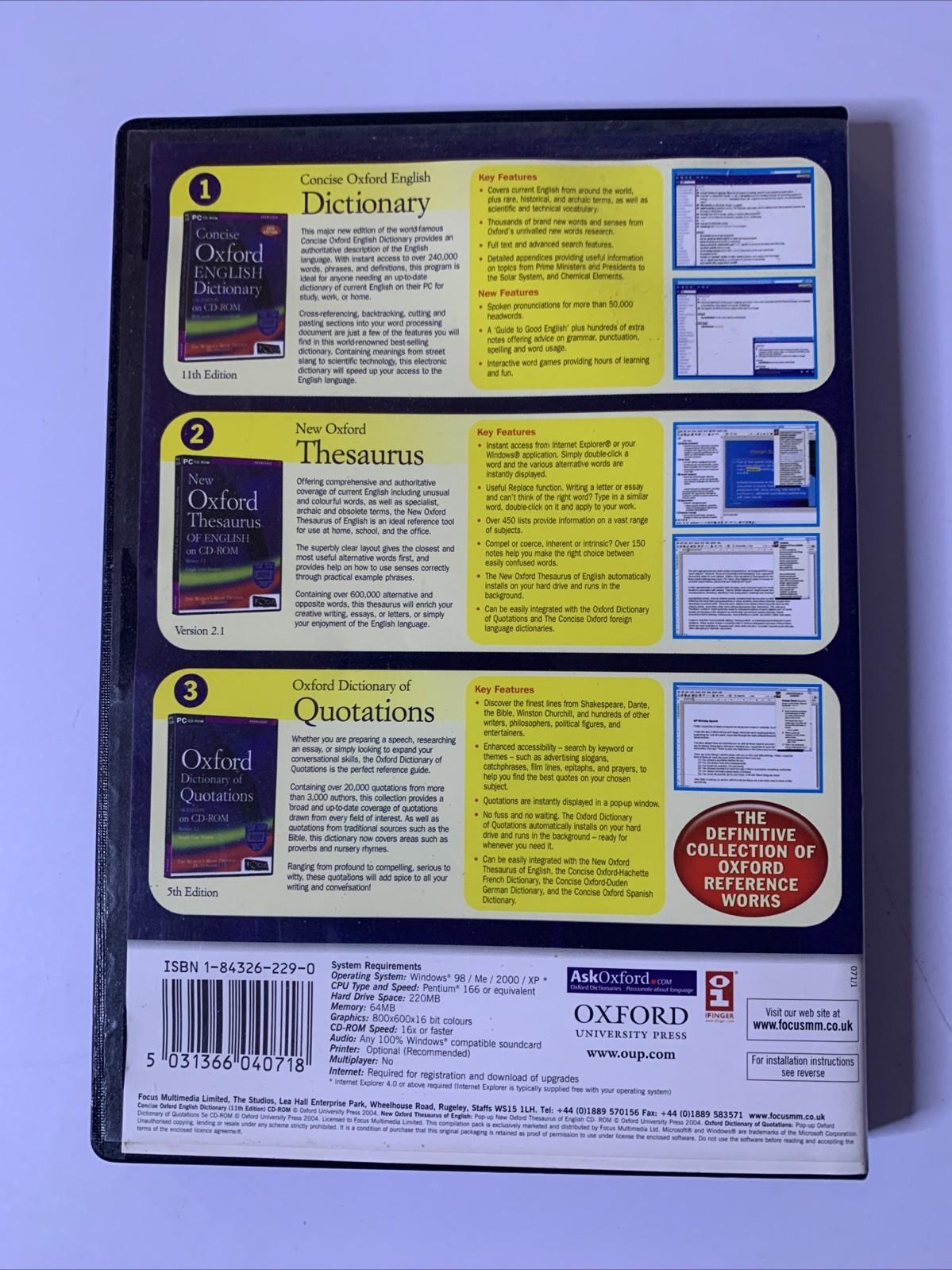Oxford Reference Suite: Dictionary, Thesauras & Quotations PC CD-ROM