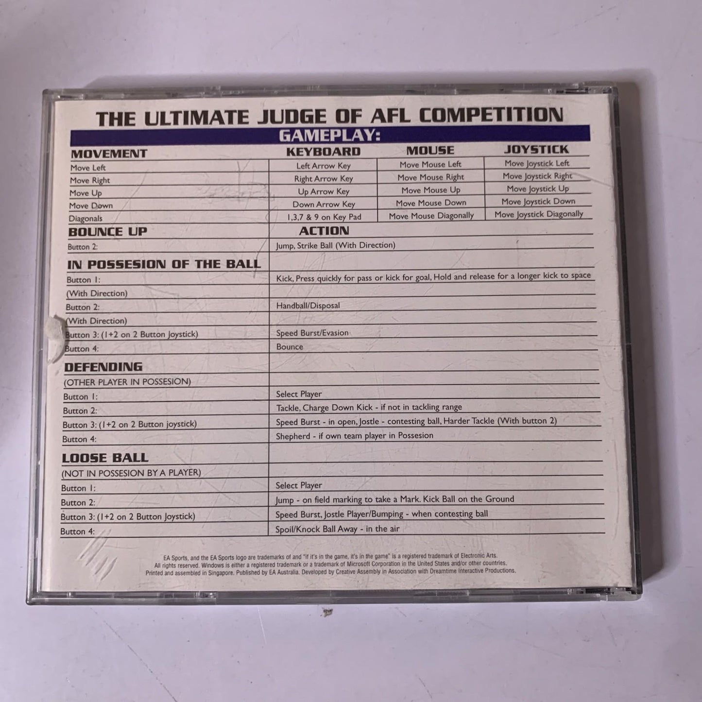 AFL 98 PC CD-ROM Windows Australian Rules Football Game