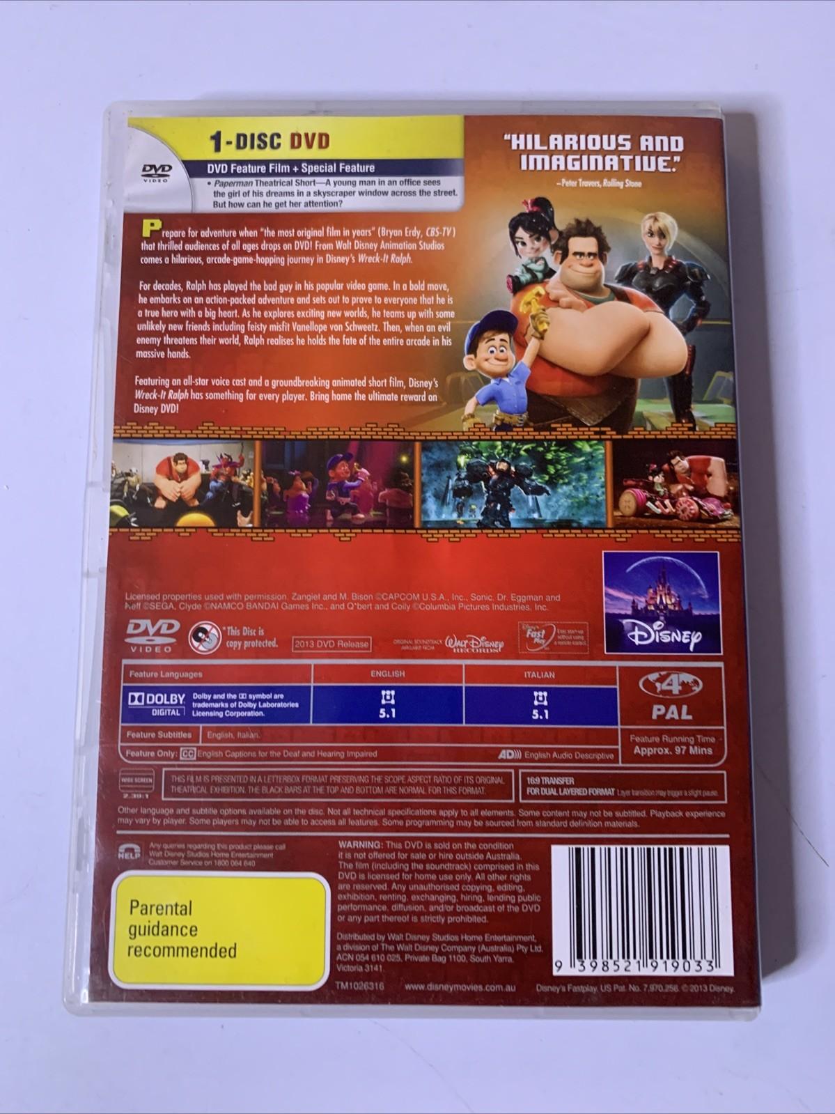 Wreck-It Ralph (DVD, 2012) Disney Animated Film Region 4