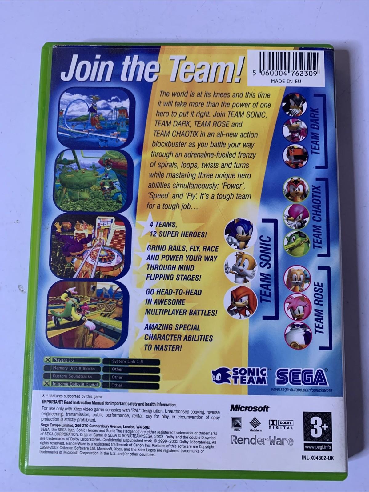 Sonic Heroes Microsoft XBOX Original 2004 PAL Game Complete