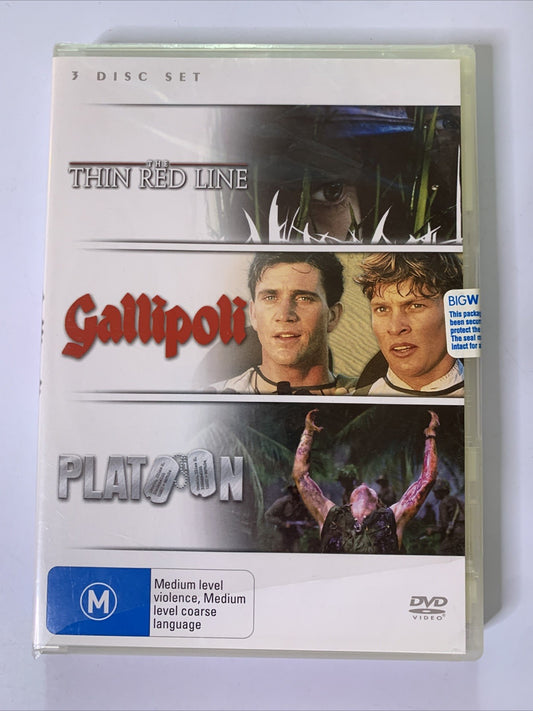The Thin Redline / Gallipoli / Platoon (DVD, 2010) Region 4 NEW Sealed