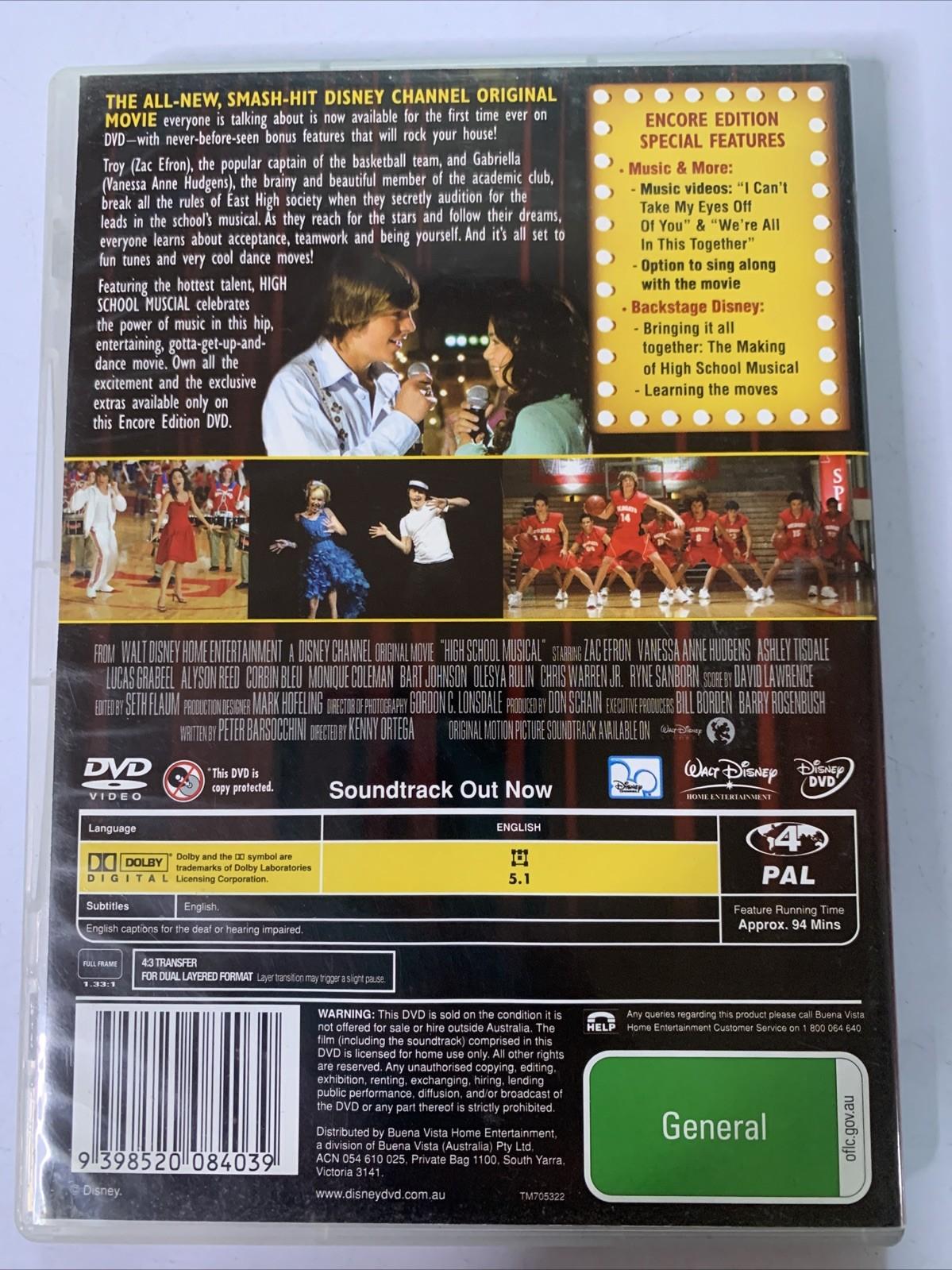High School Musical : Encore Edition (DVD, 2006) Disney Film Region 4