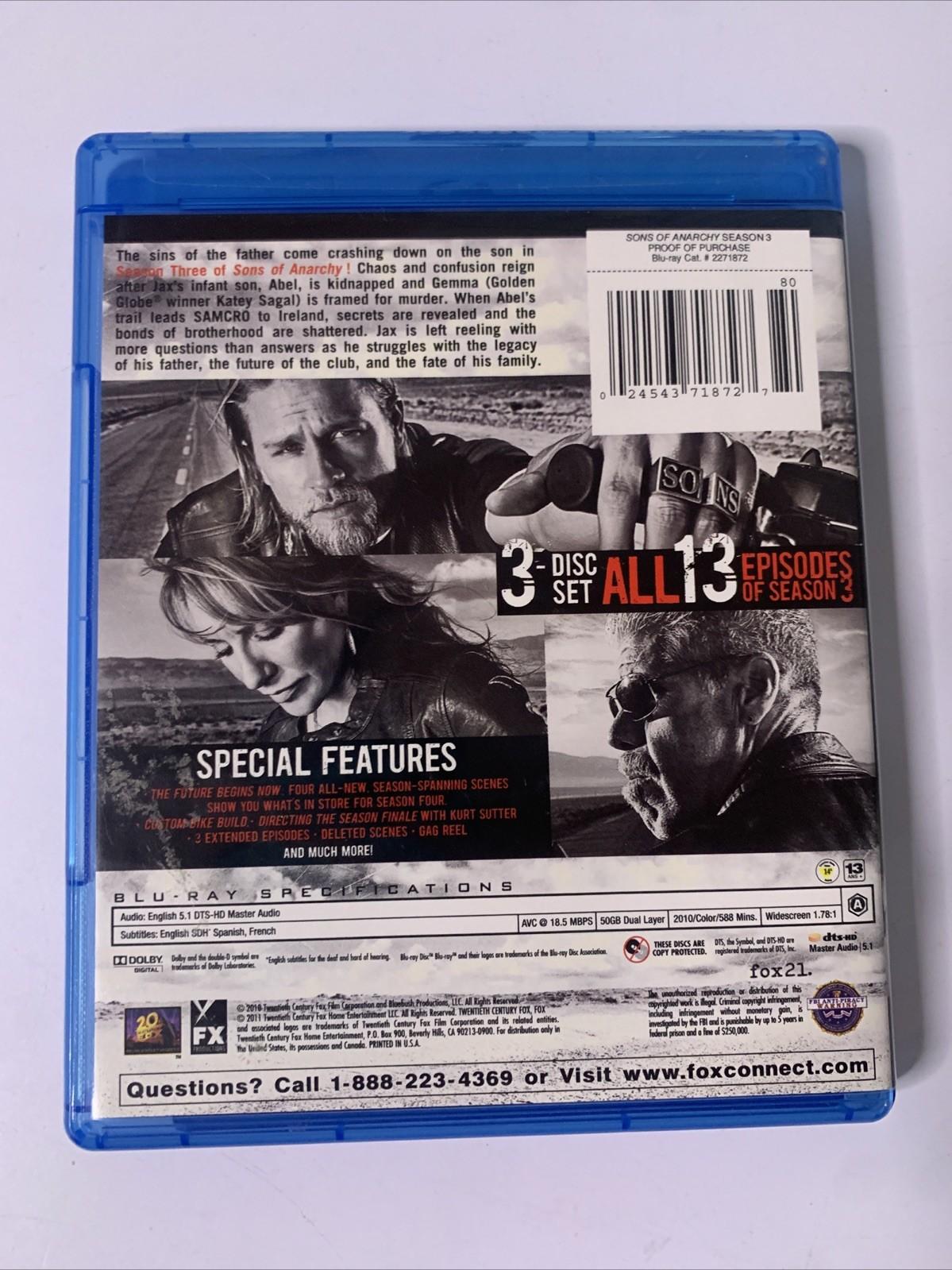 Sons Of Anarchy: Season 3 (Blu-Ray, 2011) Region A