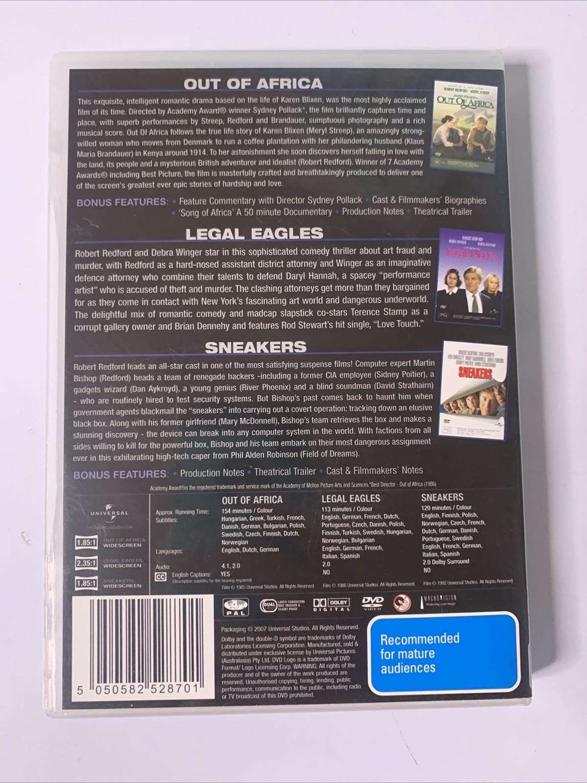 Out of Africa / Legal Eagles / Sneakers (DVD, 3-Discs) Robert Redford Region 4