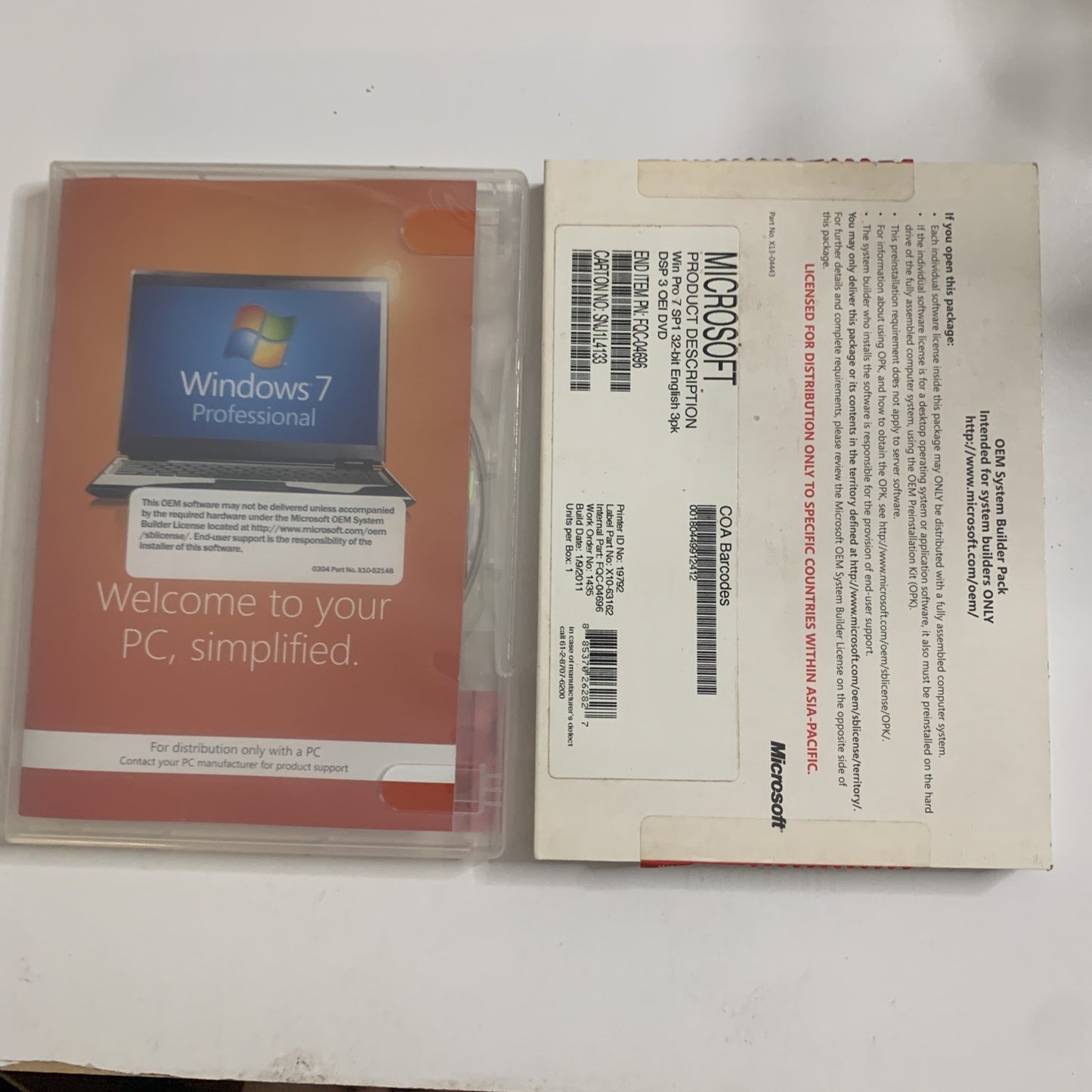 Microsoft Windows 7 Professional SP1 32-Bit DVD Operation System