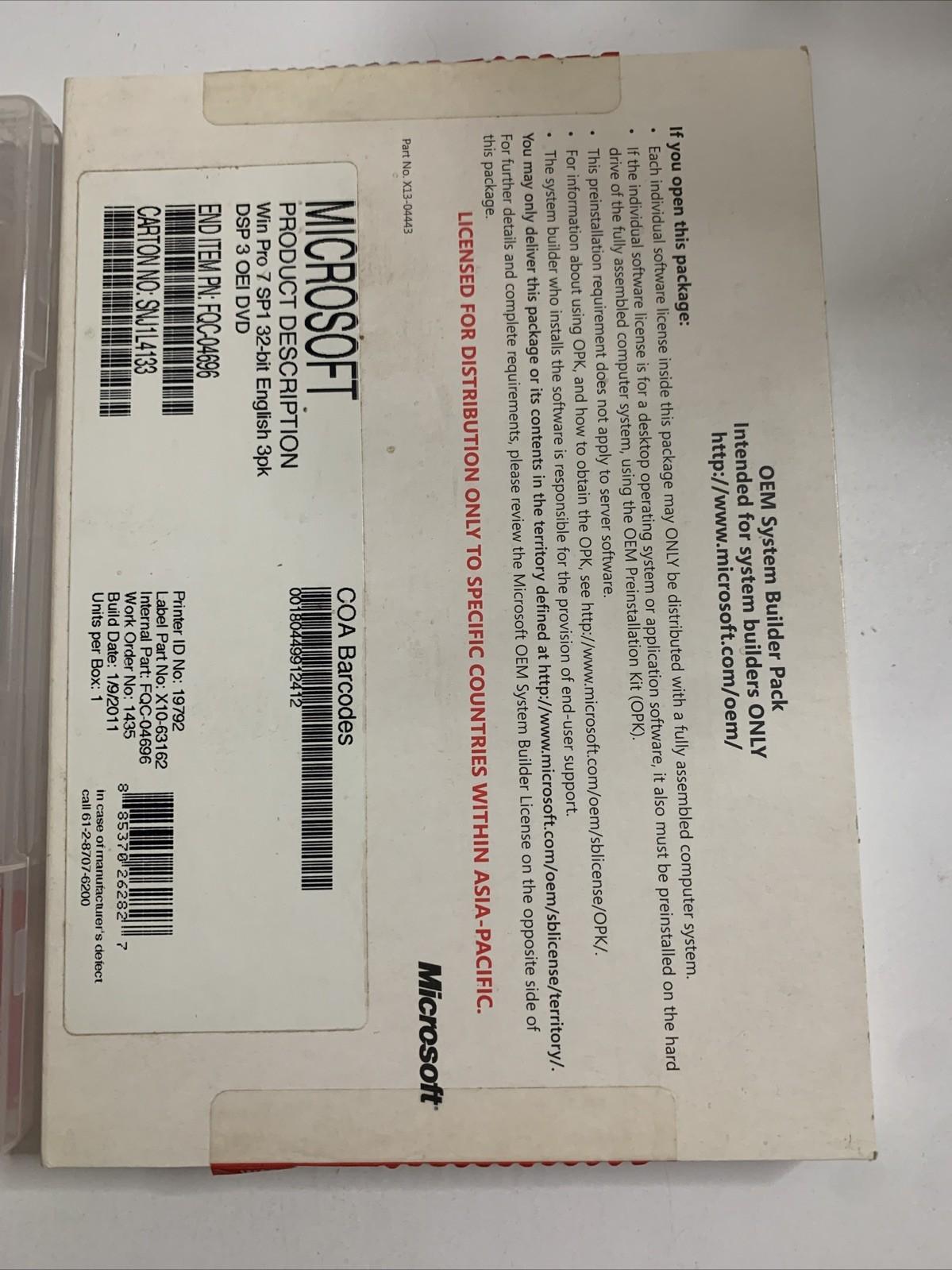 Microsoft Windows 7 Professional SP1 32-Bit DVD Operation System