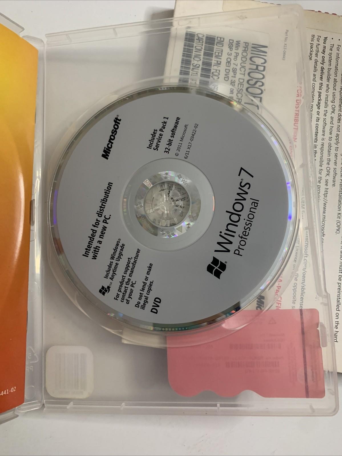 Microsoft Windows 7 Professional SP1 32-Bit DVD Operation System