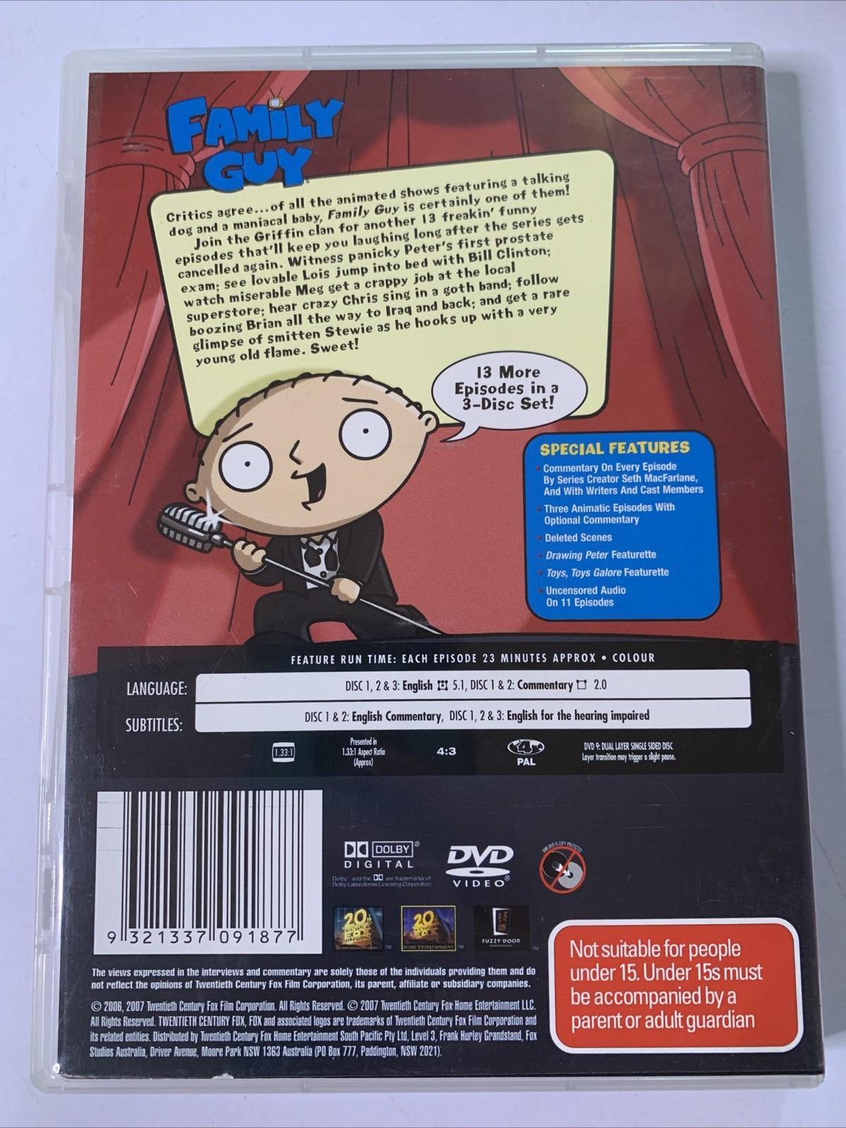 Family Guy : The Complete Season 6 (DVD, 2007, 3-DIscs) Animation Region 4
