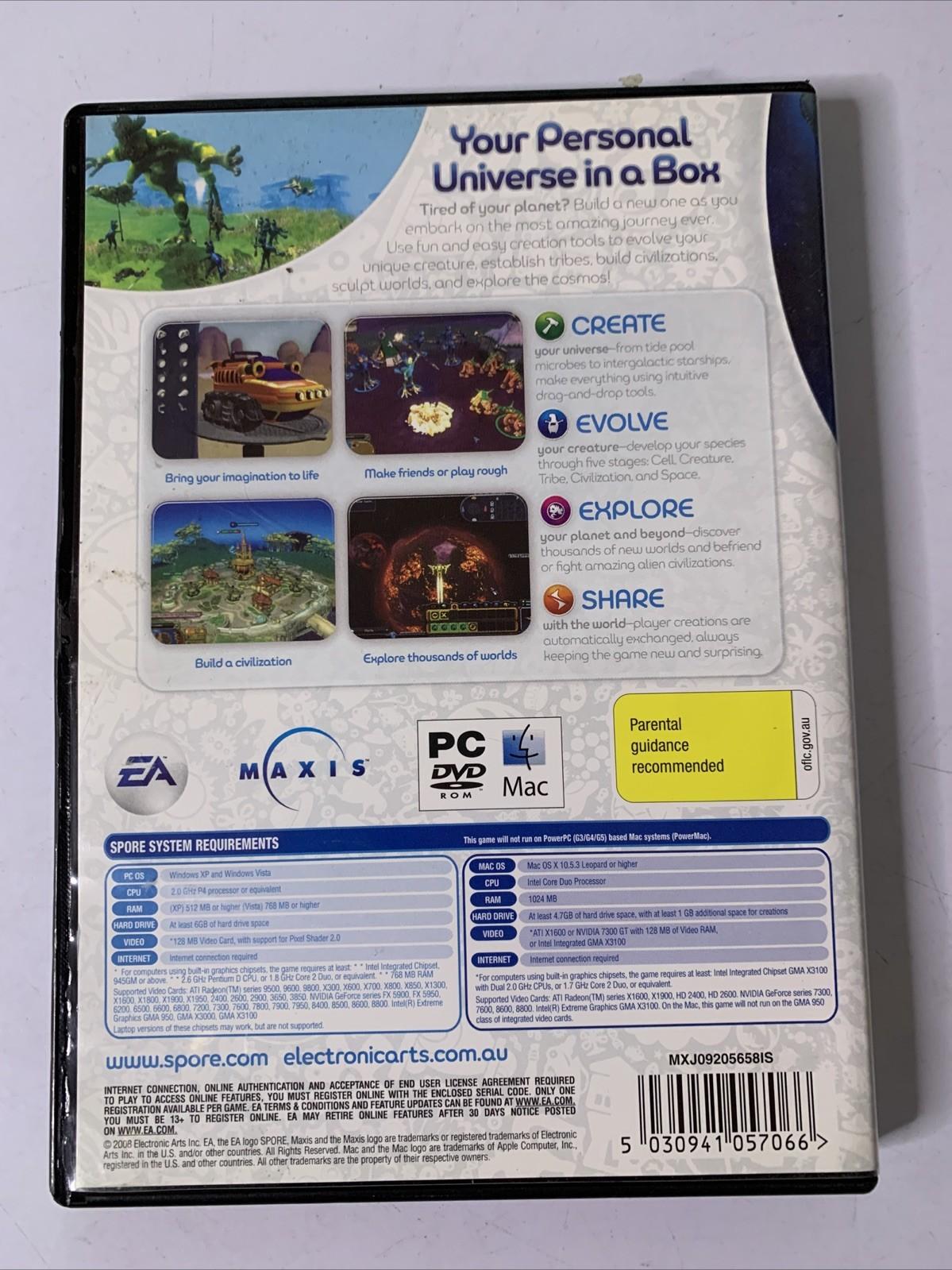 Spore PC DVD Windows Mac 2008 Game Complete