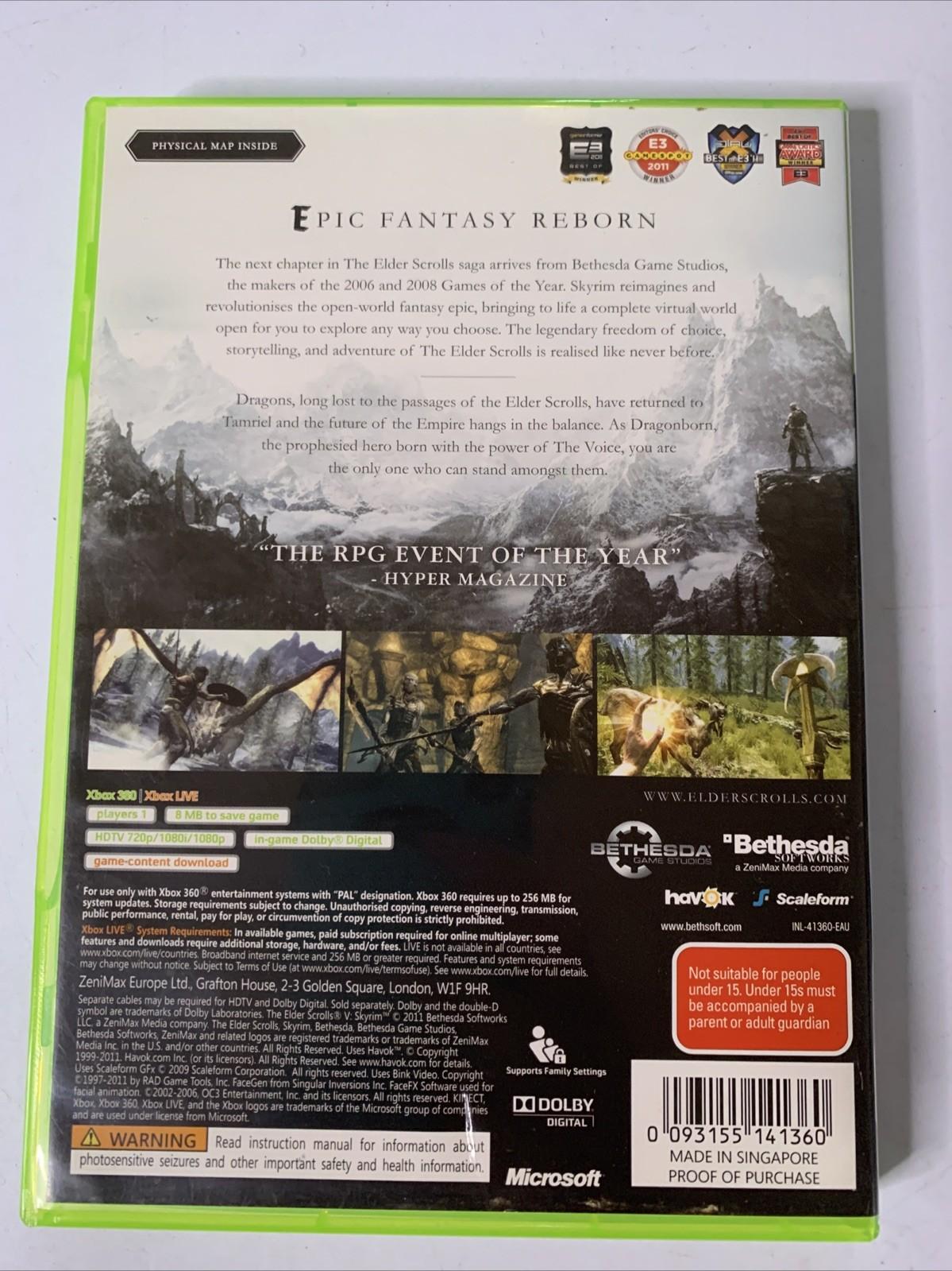 The Elder Scrolls V Skyrim Microsoft XBOX 360 PAL Game Complete
