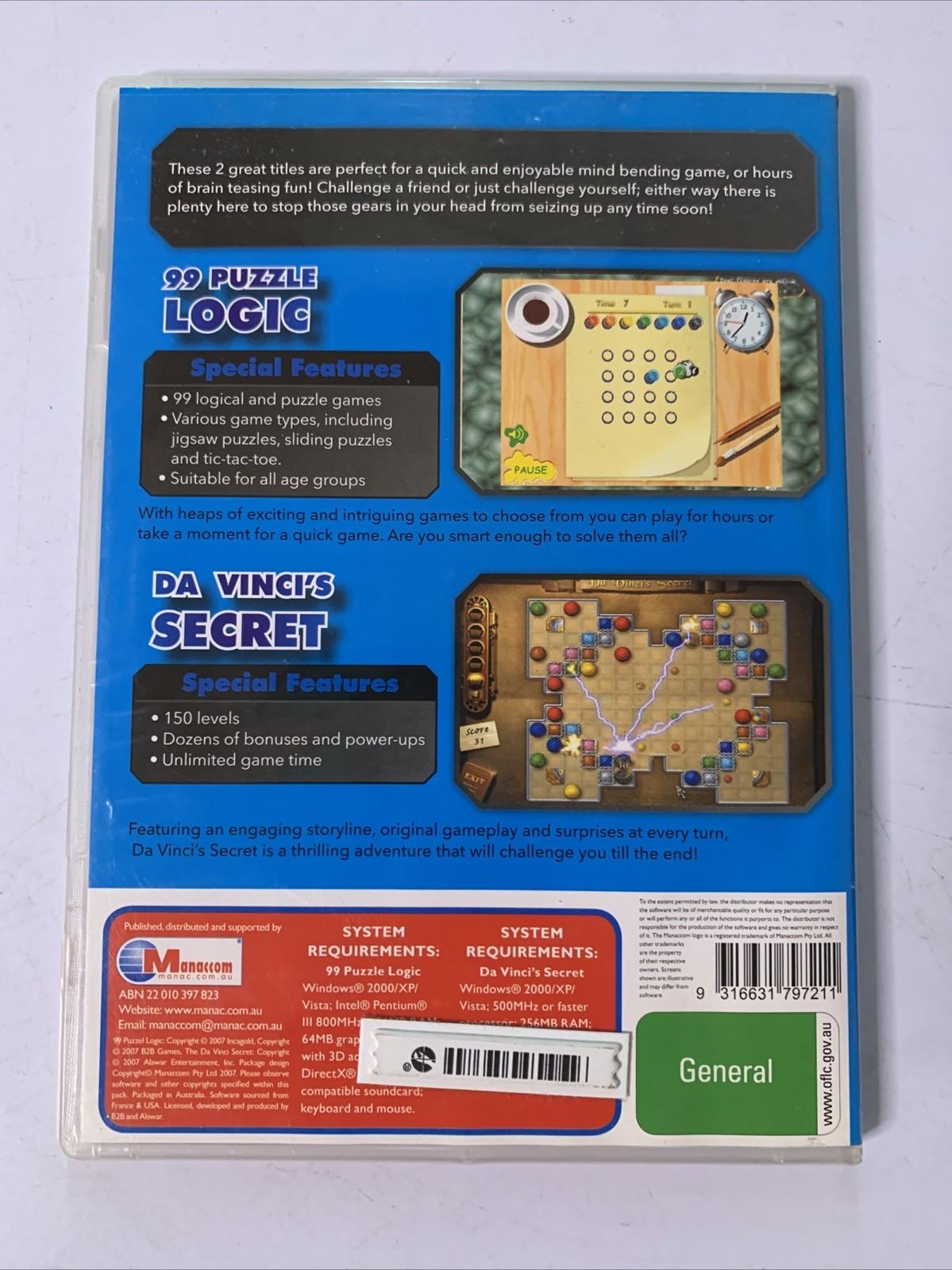 99 Puzzle Logic / Da Vinci's Secret PC CD-ROM Windows Game