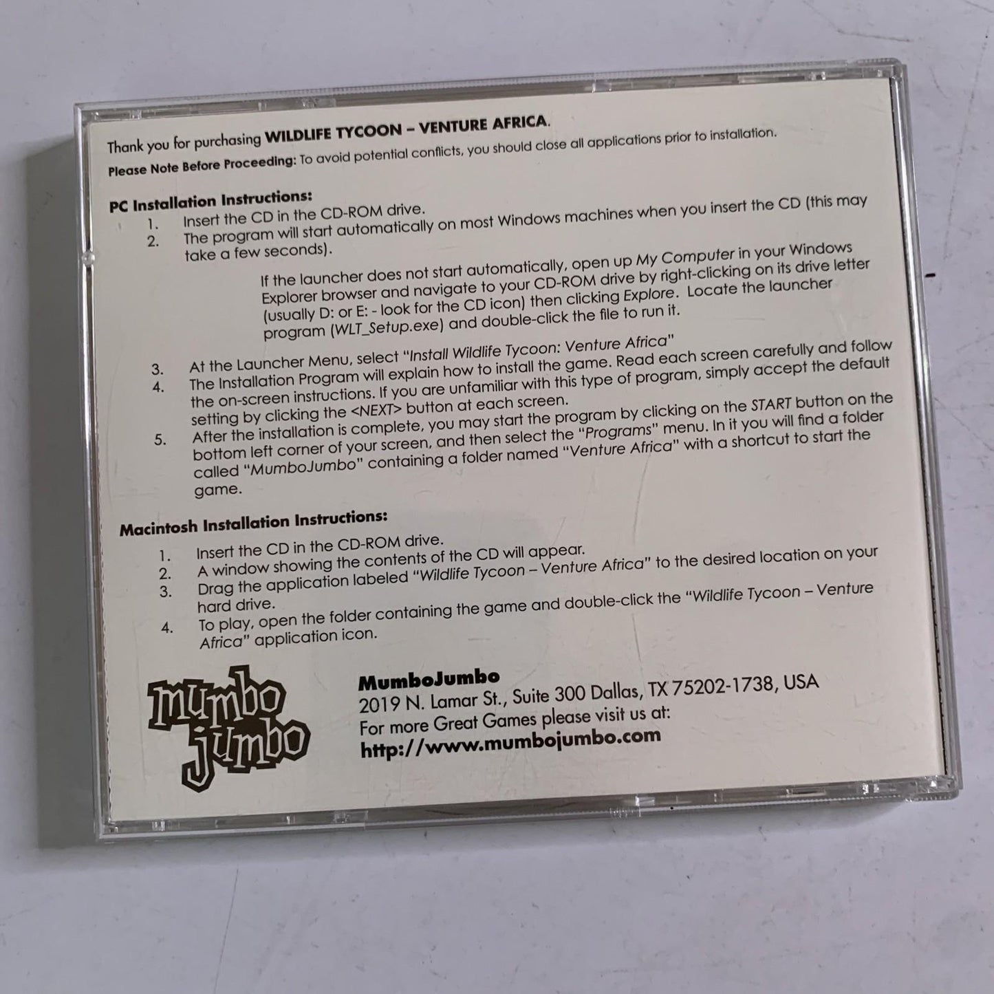 Wildlife Tycoon Venture Africa PC CD-ROM Windows MAC Simulation Game