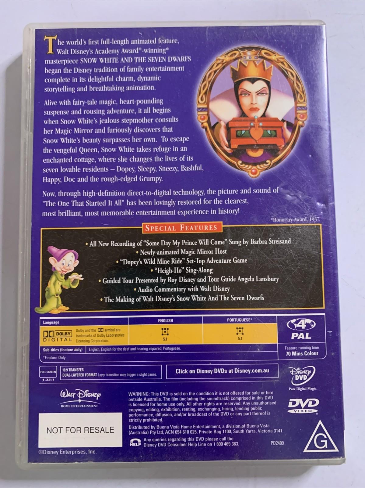 Snow White And The Seven Dwarfs (DVD, 1937) Disney Film Region 4