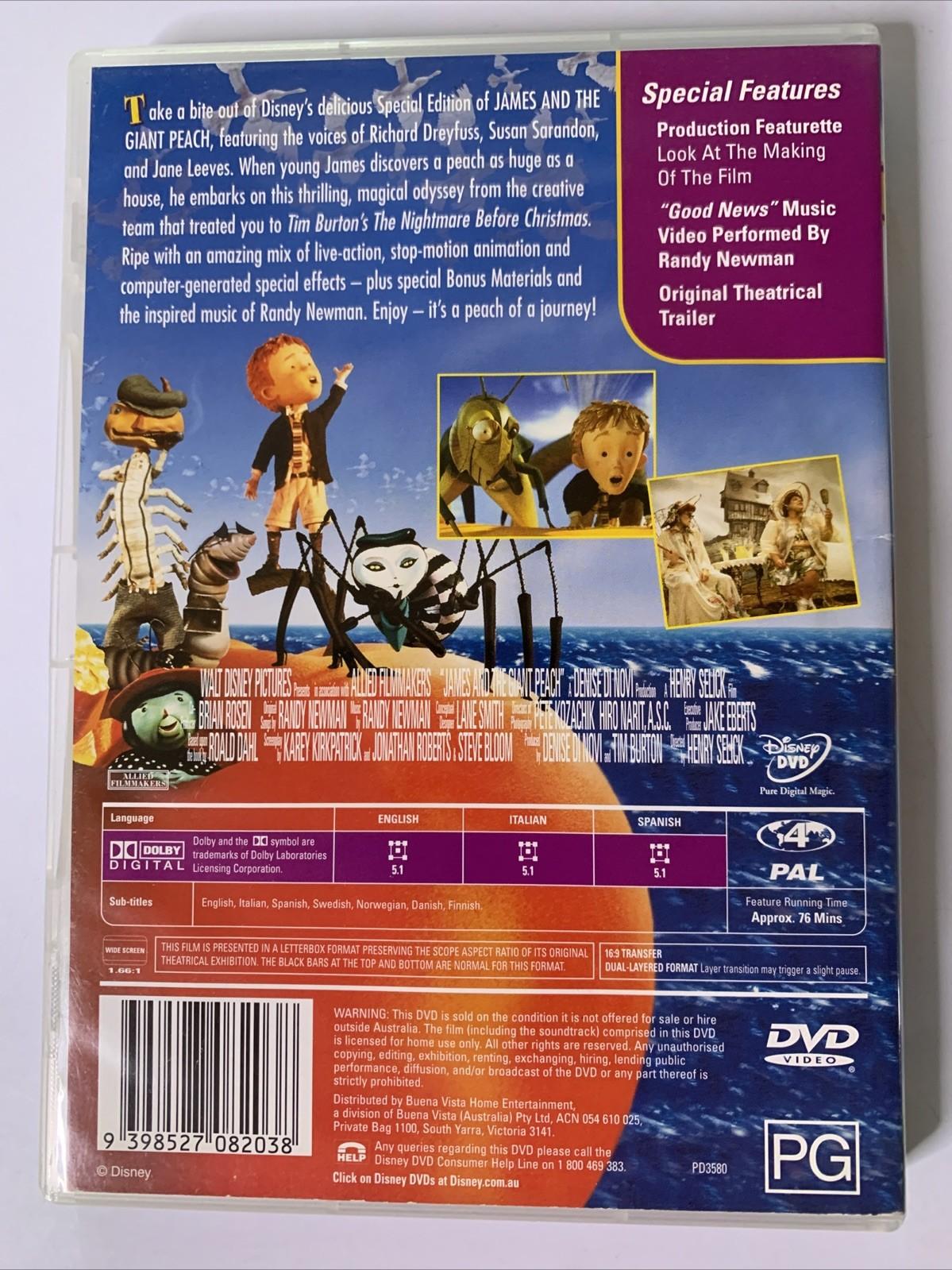 James And The Giant Peach (DVD, 1996) Disney Animation Region 4