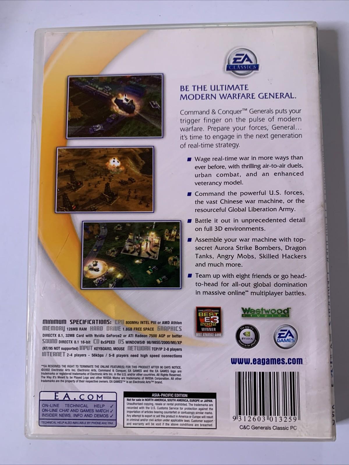 Command & Conquer Generals PC Windows CD-ROM 2002 RTS Strategy Game Complete