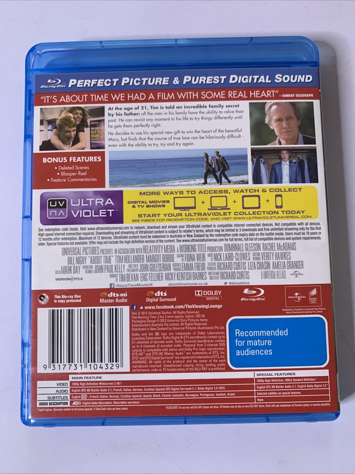 About Time (Blu-ray, 2013) Domhnall Gleeson, Rachel McAdams, Margot Robbie