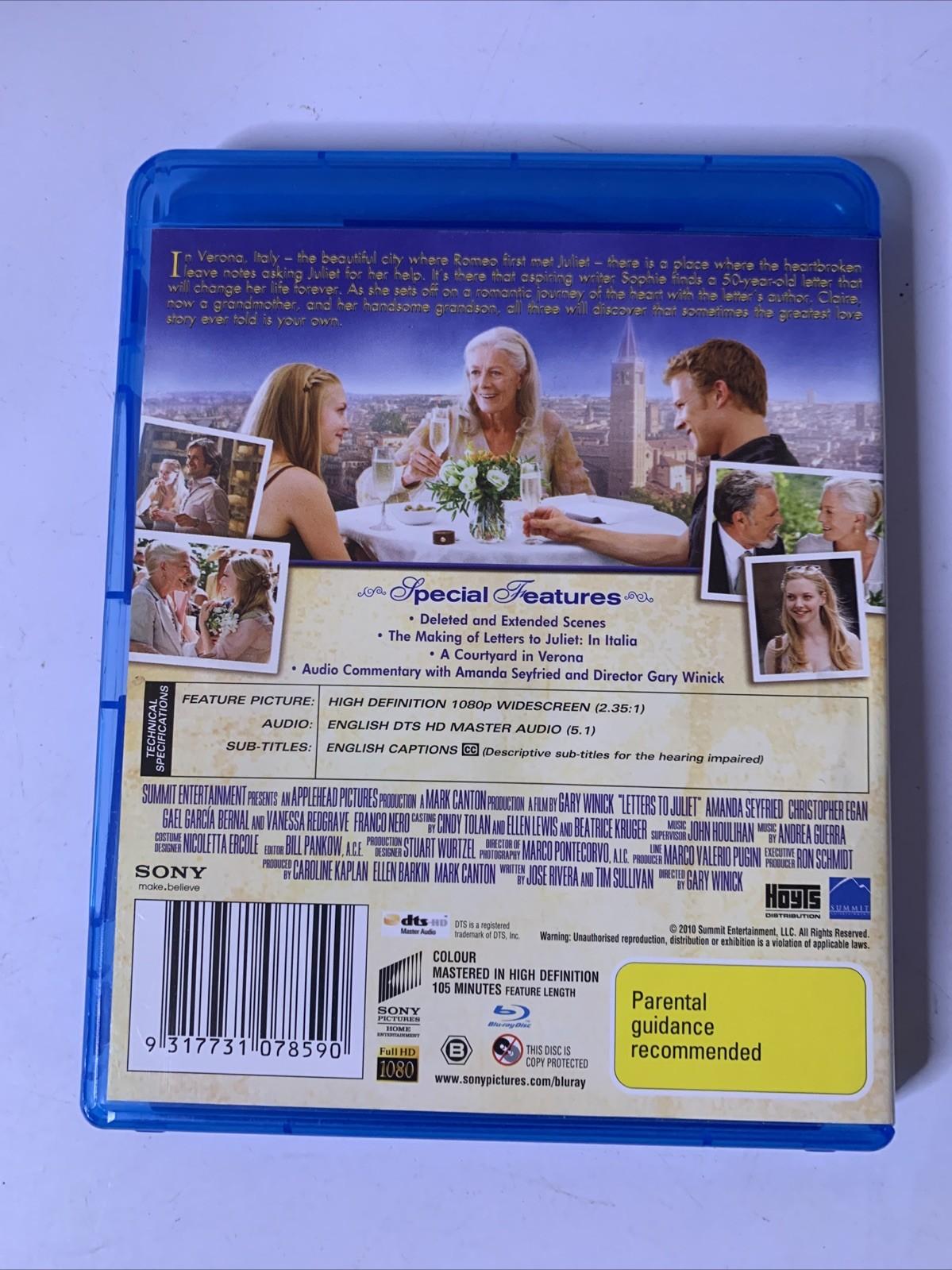 Letters To Juliet (Blu-ray, 2010) Amanda Seyfried, Gael García Bernal Region B