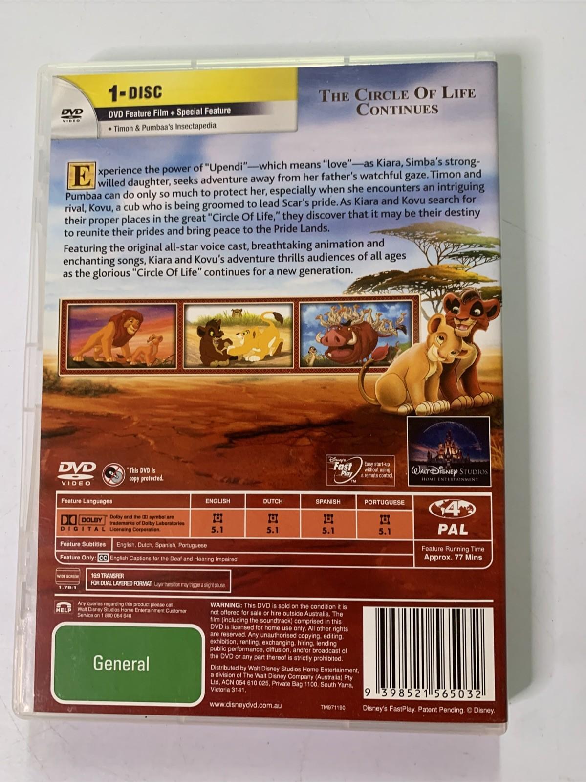 The Lion King 2: Simba's Pride (DVD, 1998) Disney Animation Movie Region 4