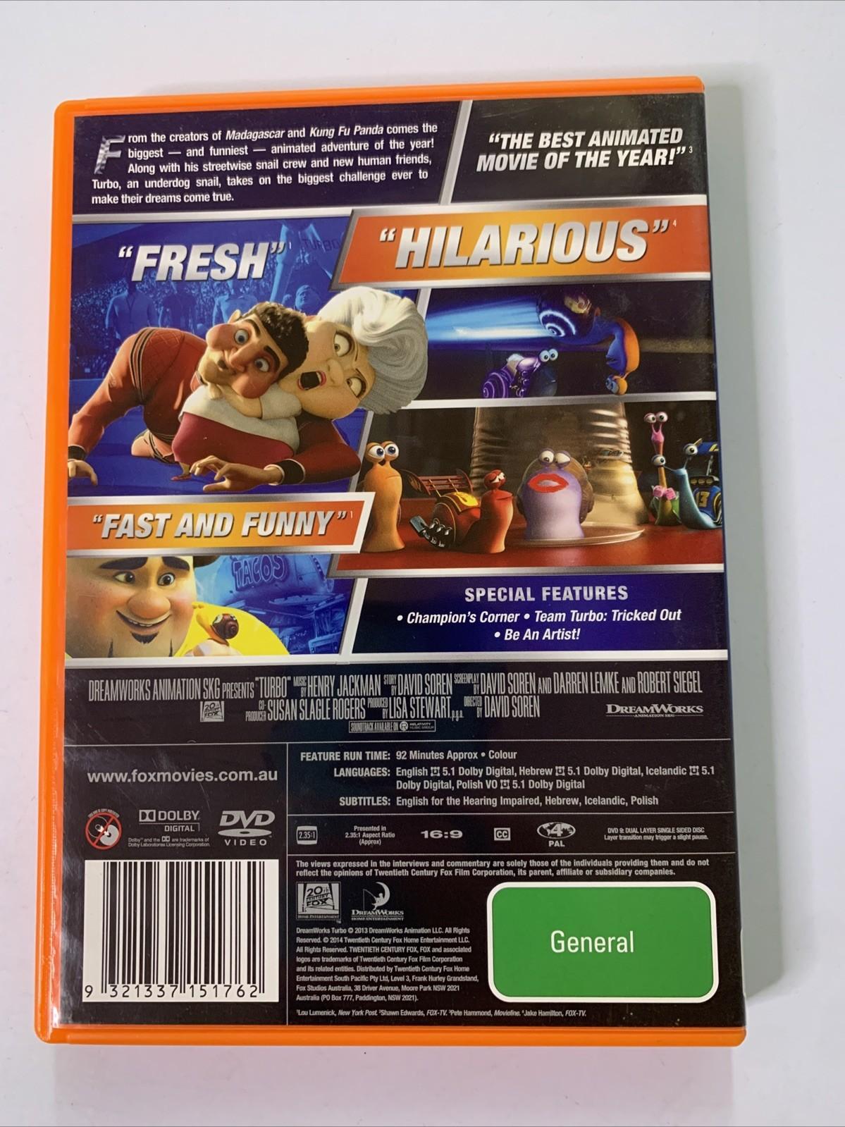 Turbo (DVD, 2013) DreamWorks Animated Movie Region 4