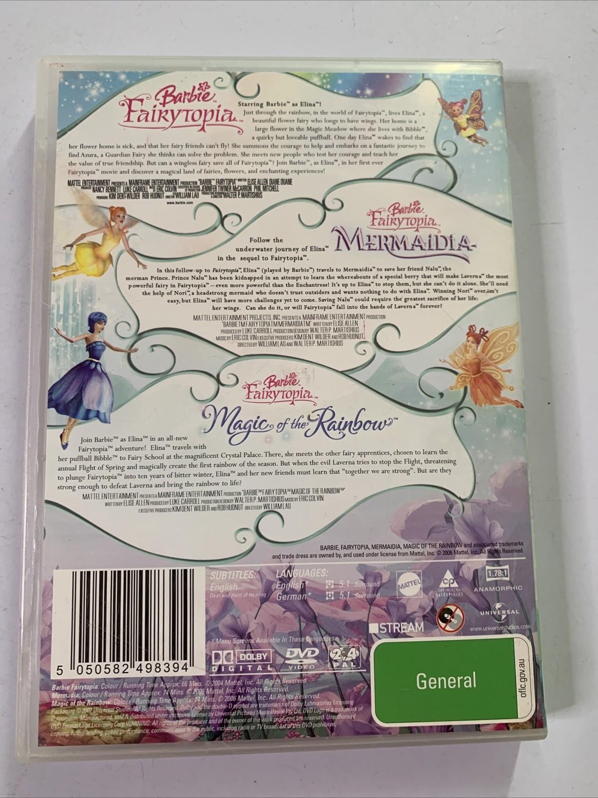 Barbie Triple Pack: Fairytopia / Mermaidia / Magic Of The Rainbow (DVD, 2007)