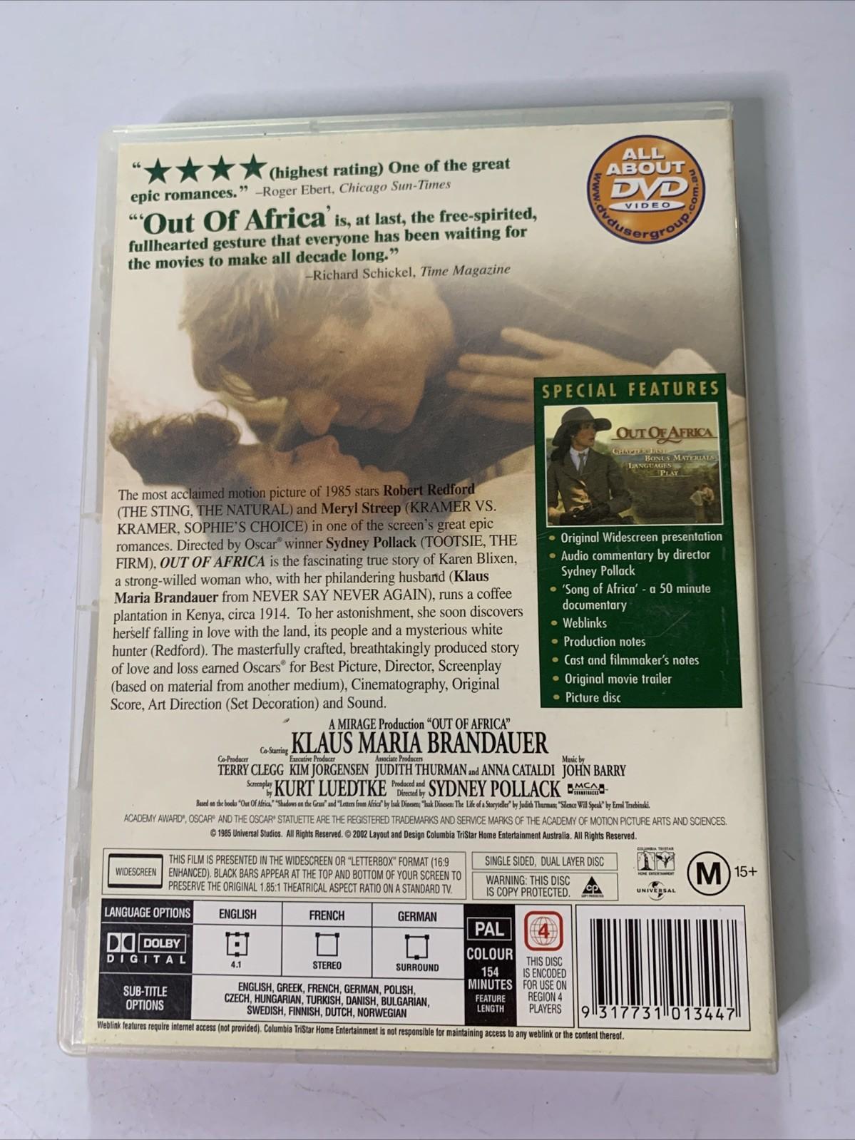 Out Of Africa (DVD, 1985) Robert Redford, Meryl Streep Region 4