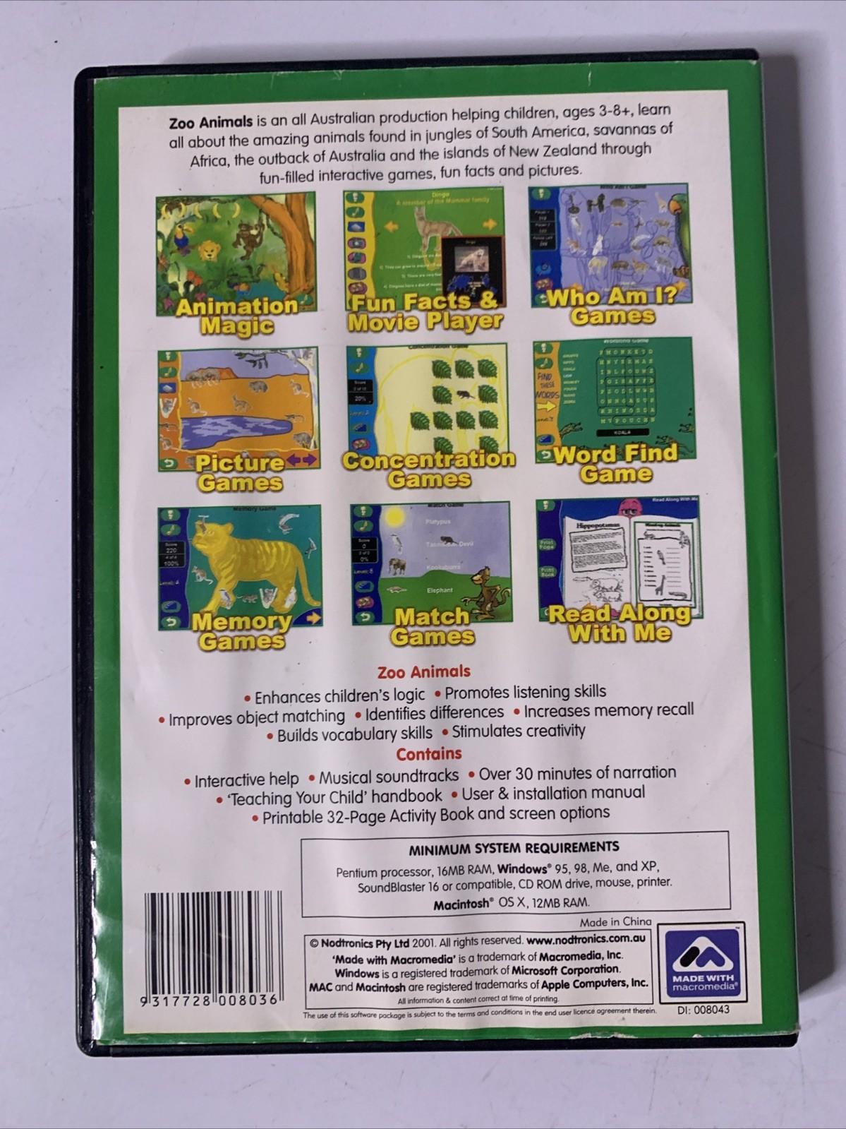 Zoo Animals PC CD-ROM Windows Mac Educational Games