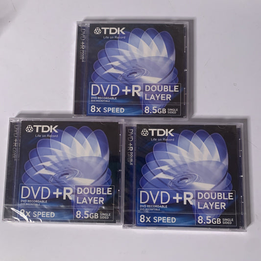 3x TDK DVD+R Recordable Blank Media 8X Speed 8.5GB  BRAND NEW Sealed