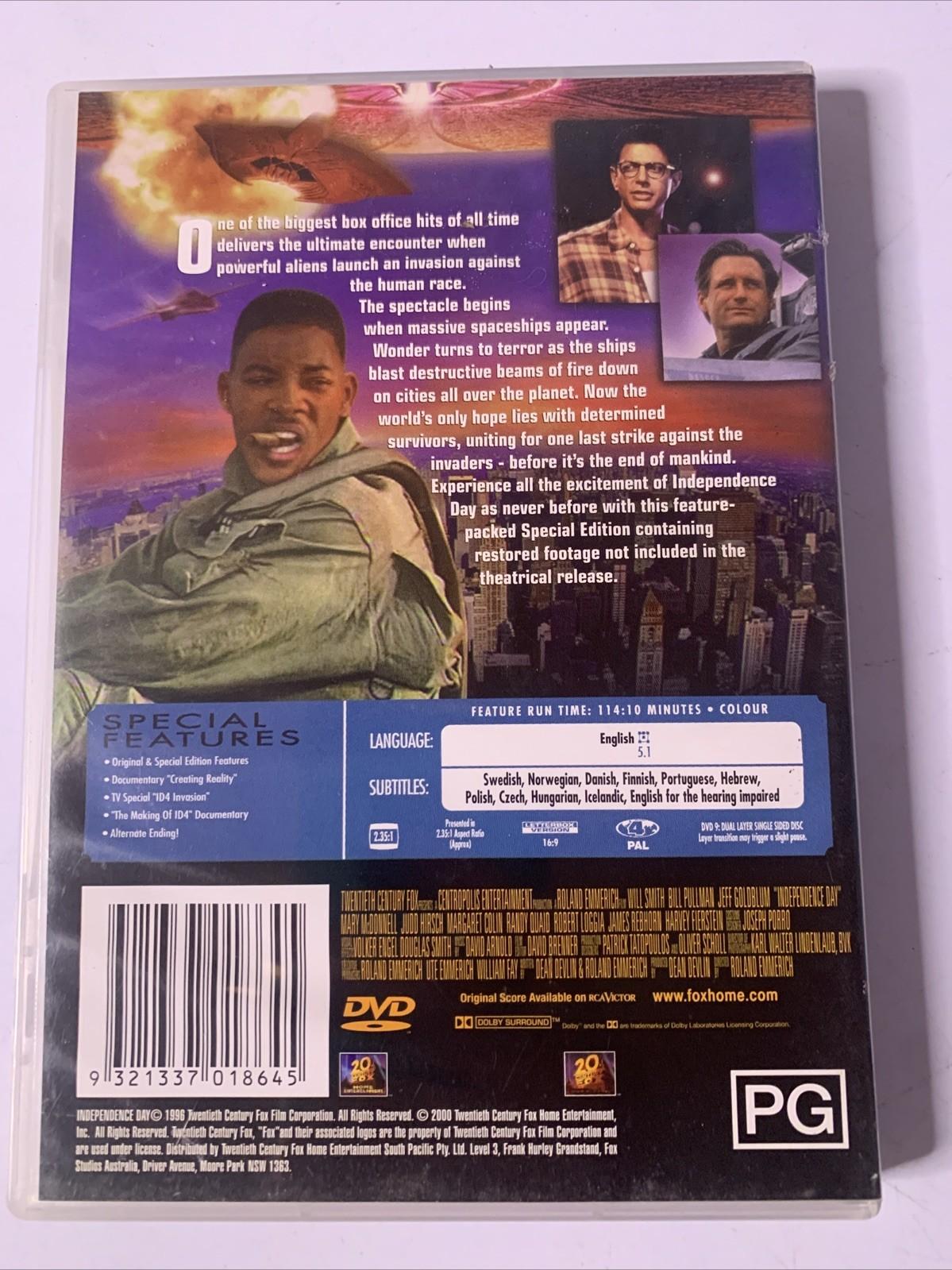 Independence Day Special Edition (DVD, 1996, 2-Discs) Will Smith Region 4