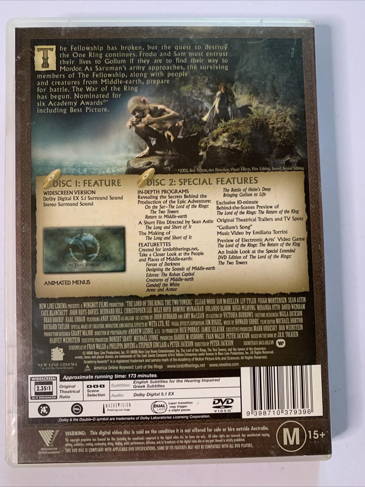 The Lord of the Rings : The Two Towers (DVD, 2002) 2-Discs Region 4