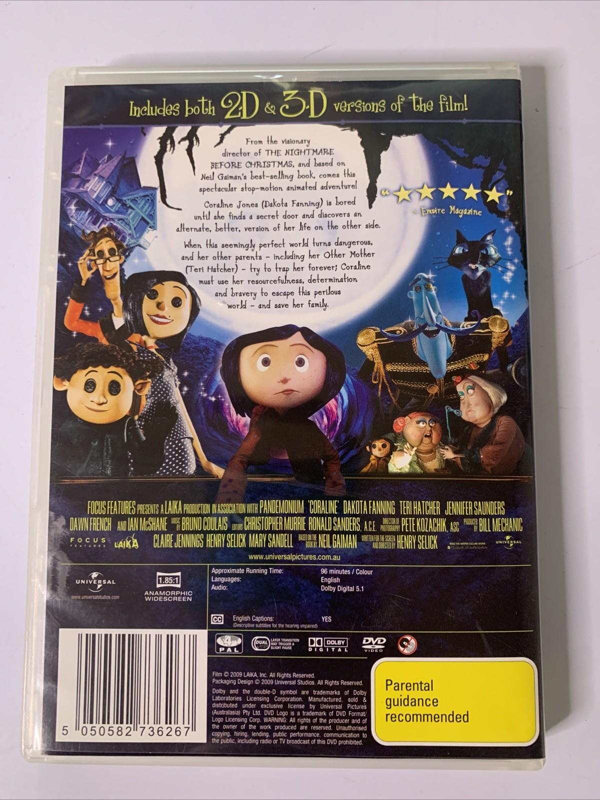 Coraline 2D + 3D Version (DVD, 2009) Dakota Fanning