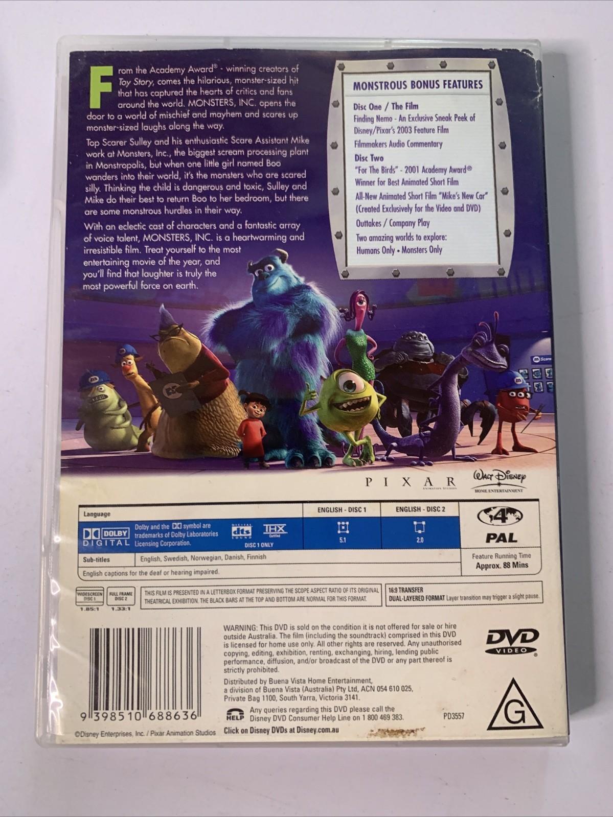 Monsters Inc (DVD, 2001) Billy Crystal, John Goodman Disney Pixar Region 4