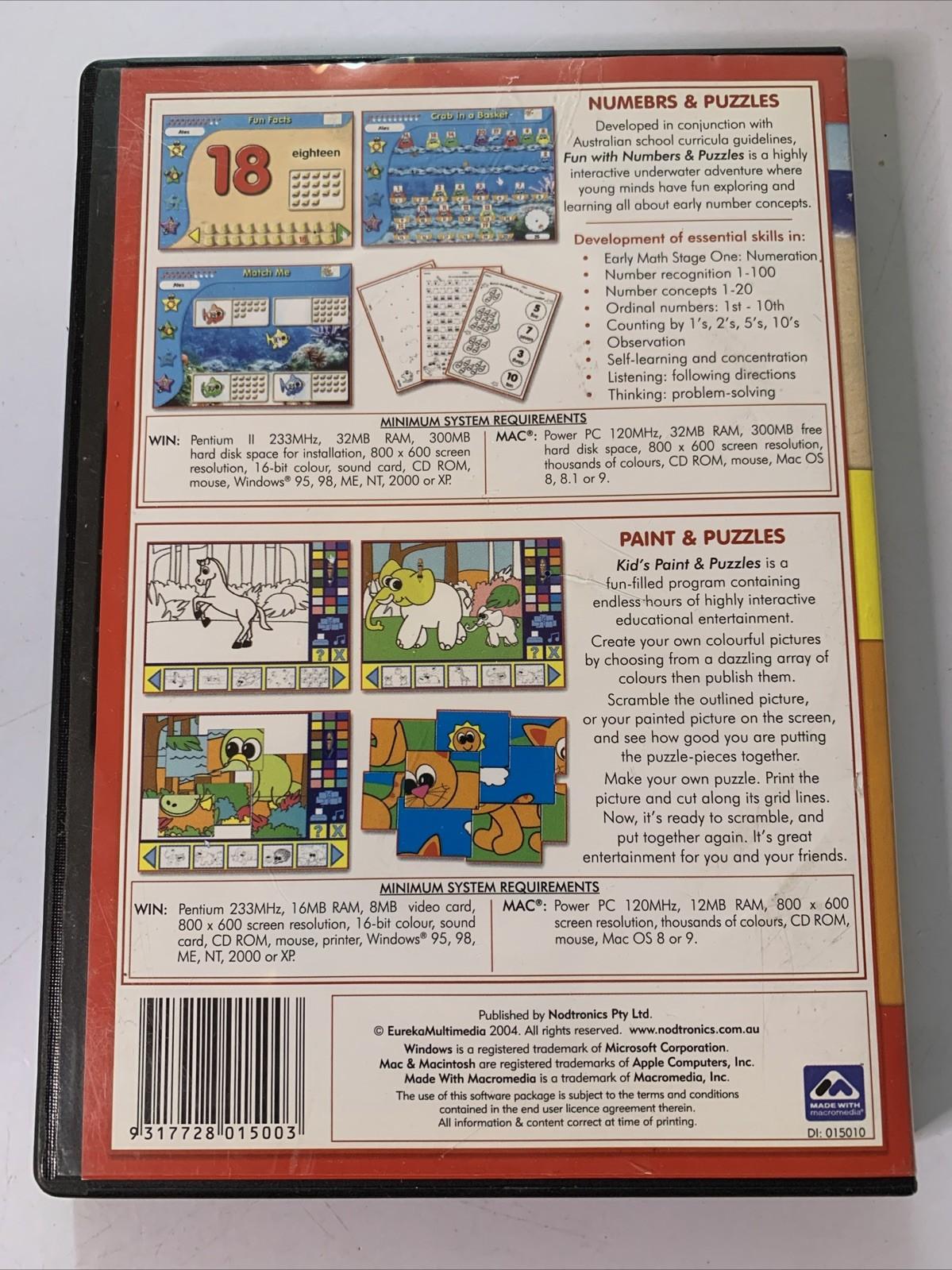 Fun With Numbers & Puzzles + Kid's Paint & Puzzles PC CD-ROM WIndows MAC 2-Discs
