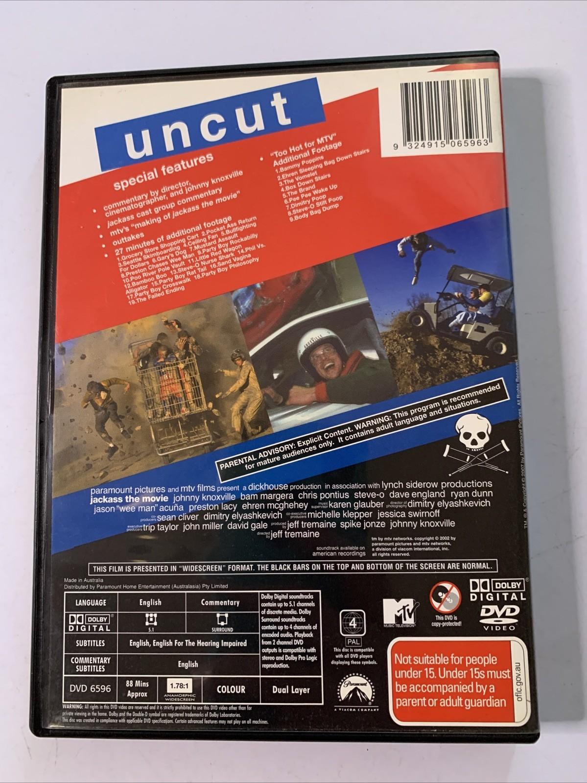 Jackass: The Movie Uncut (DVD, 2002) Johnny Knoxville, Steve O Region 4 NEW