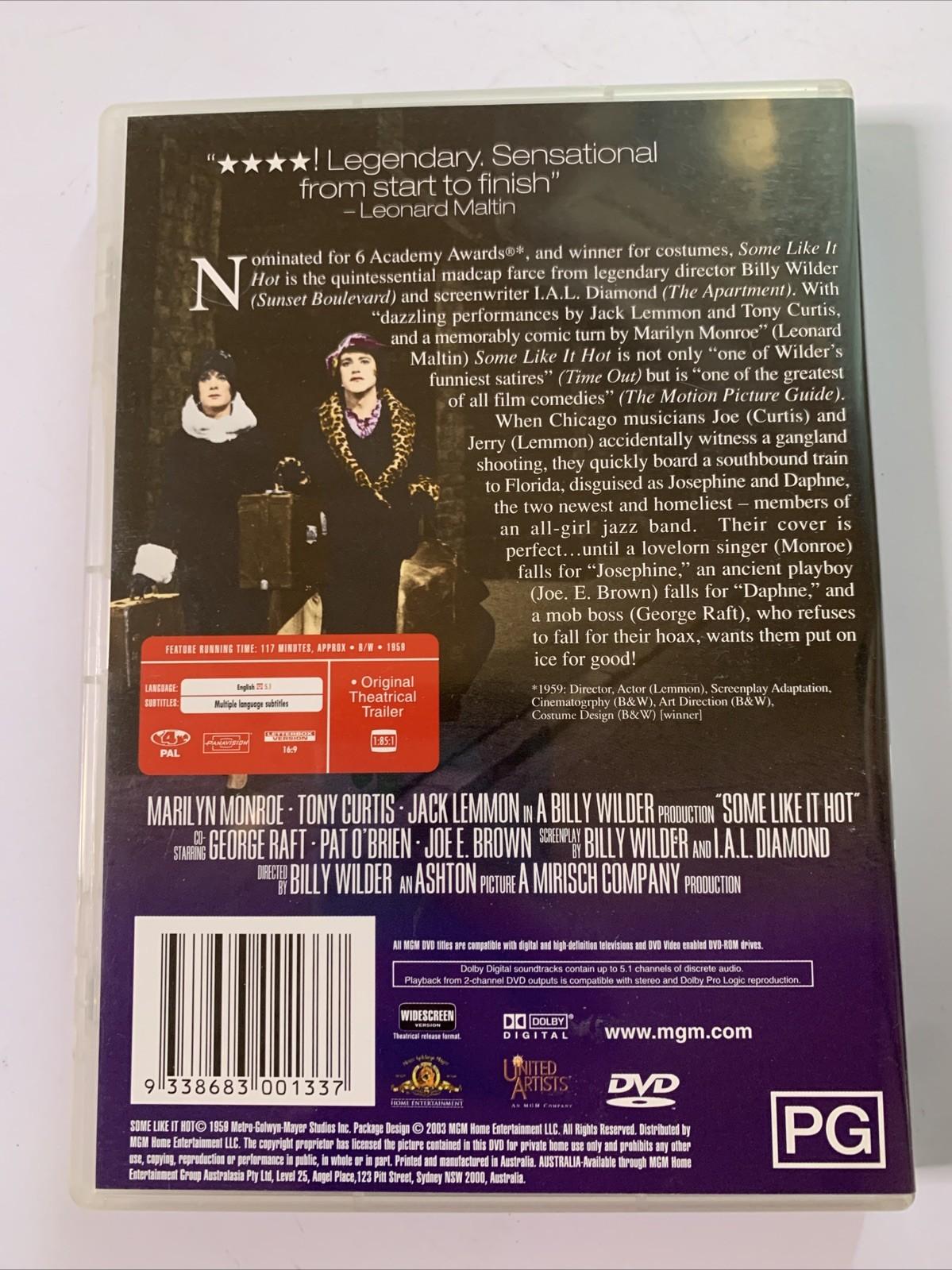 Some Like It Hot (DVD, 1959) Marilyn Monroe, Tony Curtis, Jack Lemmon Region 4