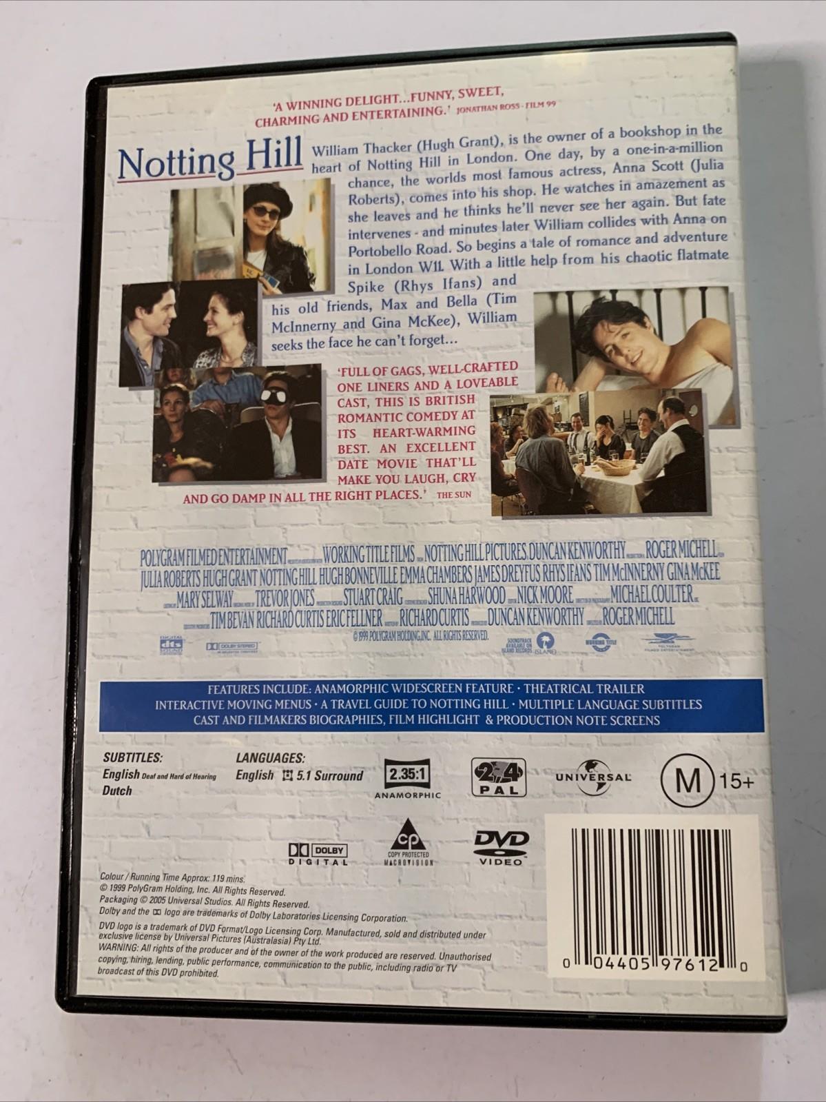 Notting Hill (DVD, 1999) Hugh Grant, Julia Roberts Comedy Romance Film Region 4