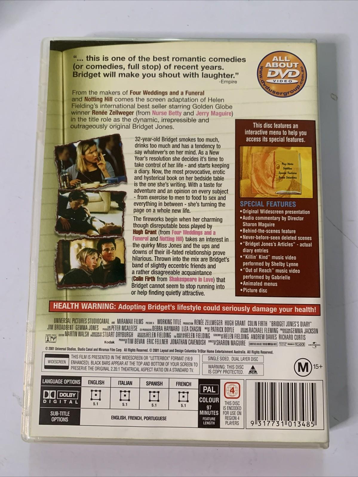 Bridget Jones's Diary (DVD, 2001) Hugh Grant, Colin Firth, Renee Zellweger