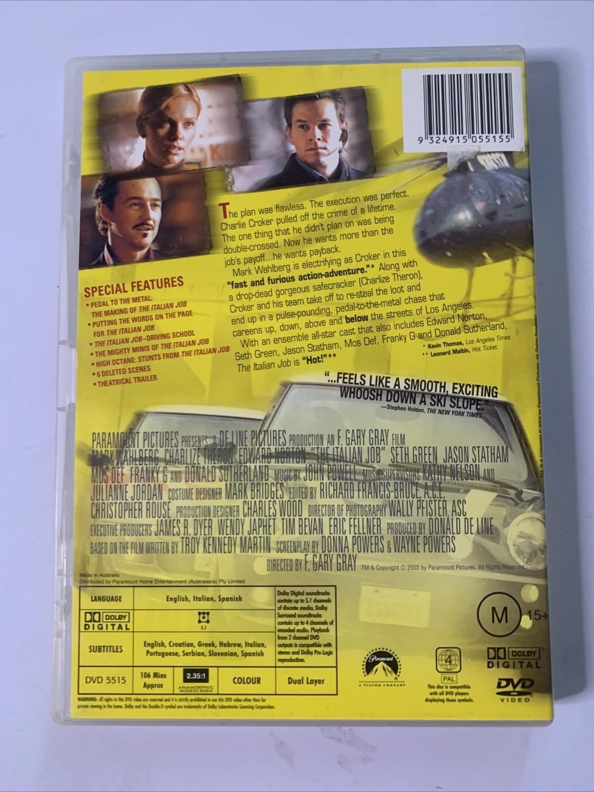 The Italian Job (DVD, 2003) Mark Wahlberg, Charlize Theron, Ed Norton Region 4