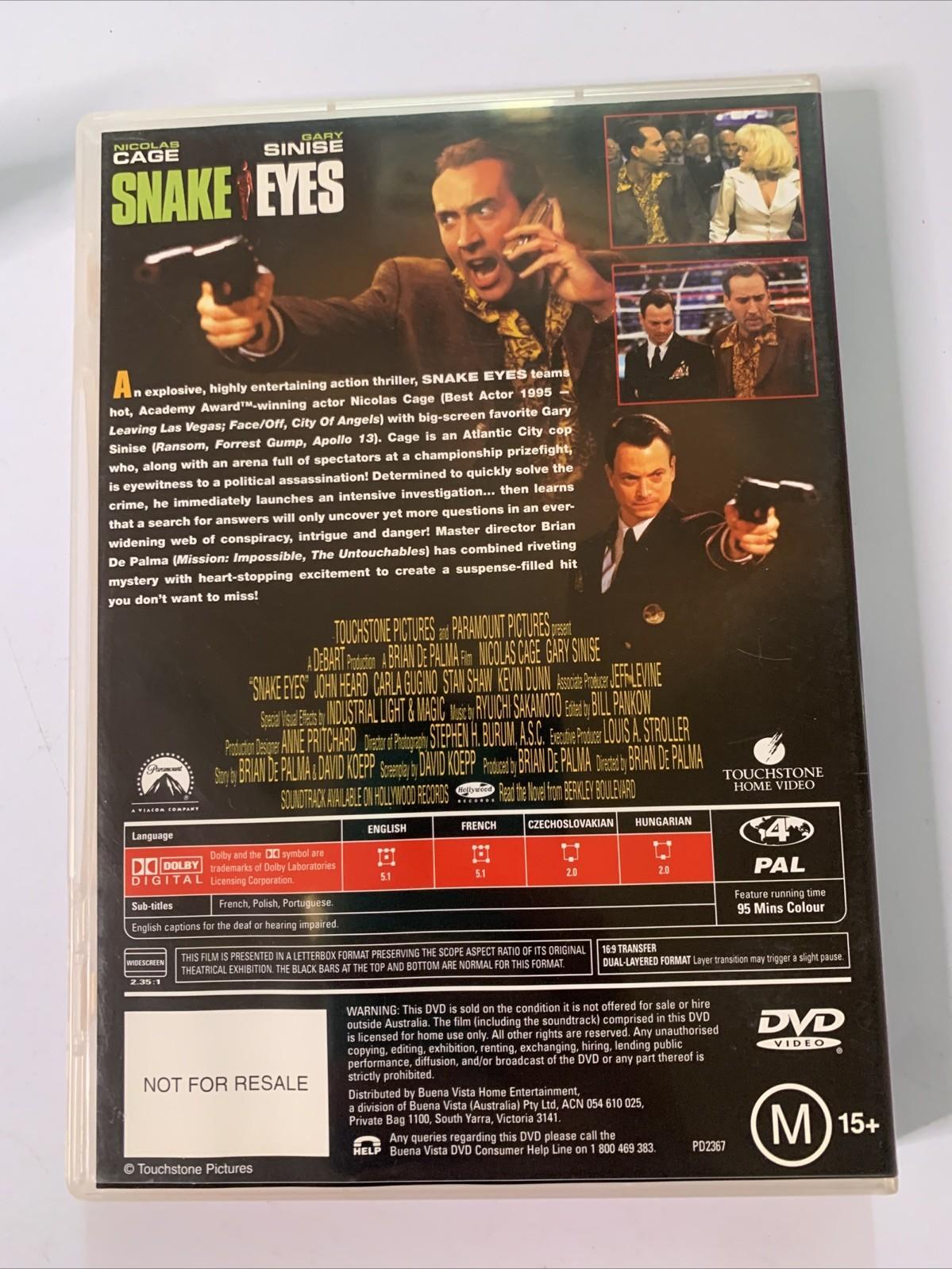 Snake Eyes (DVD, 1998) Nicholas Cage, Gary Sinise Region 4