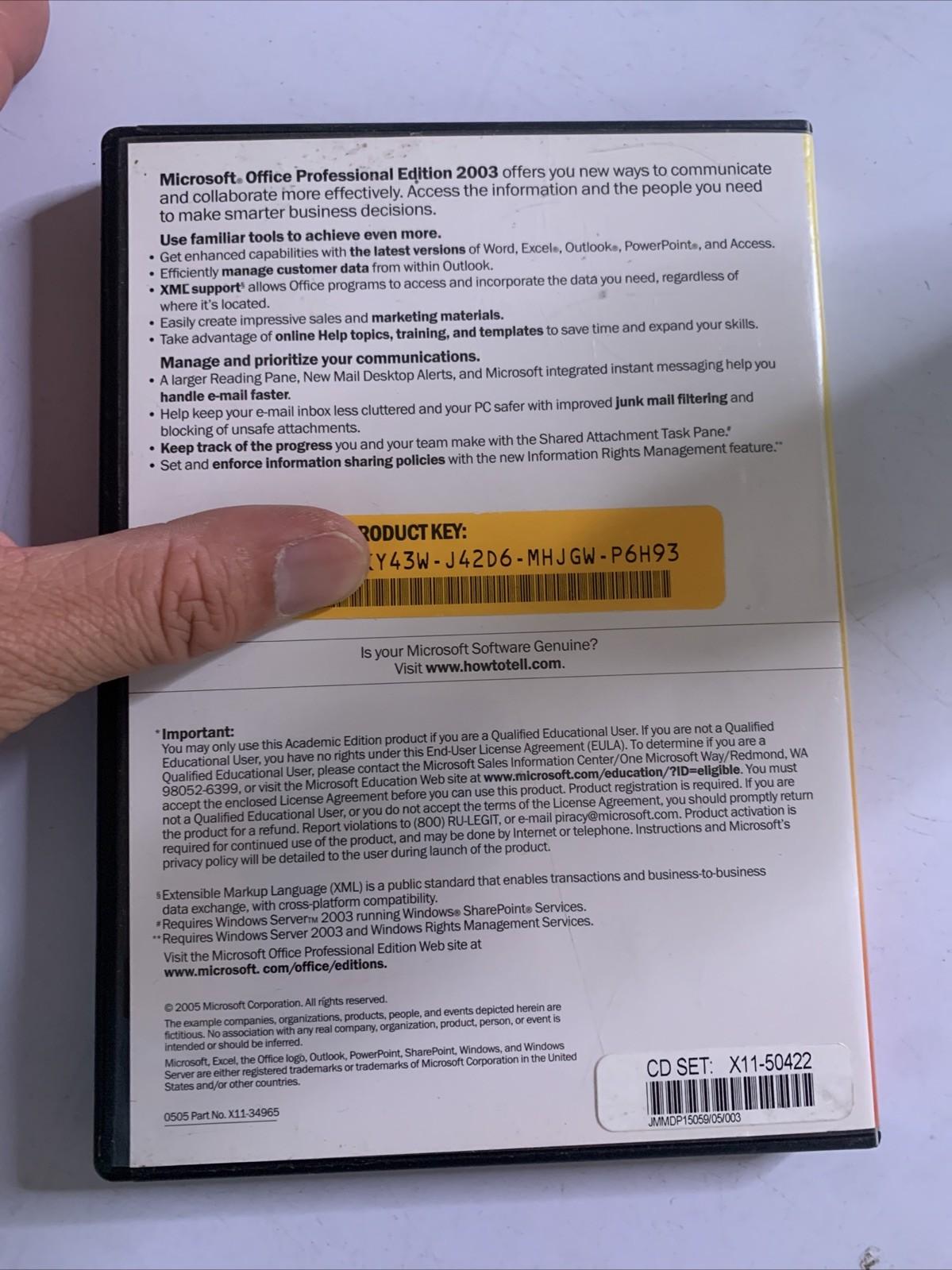 Microsoft Office Professional Edition 2003 PC DVD Windows Academic