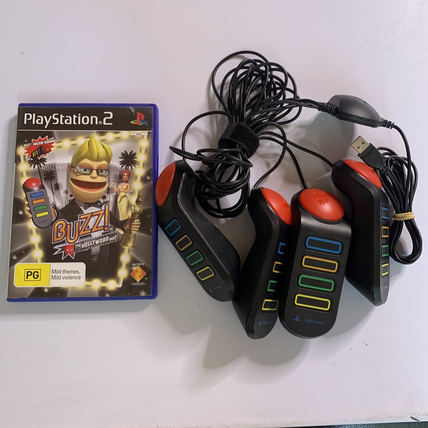 Buzz The Hollywood Quiz PS2 PlayStation 2 PAL Game Complete + Buzz Controllers